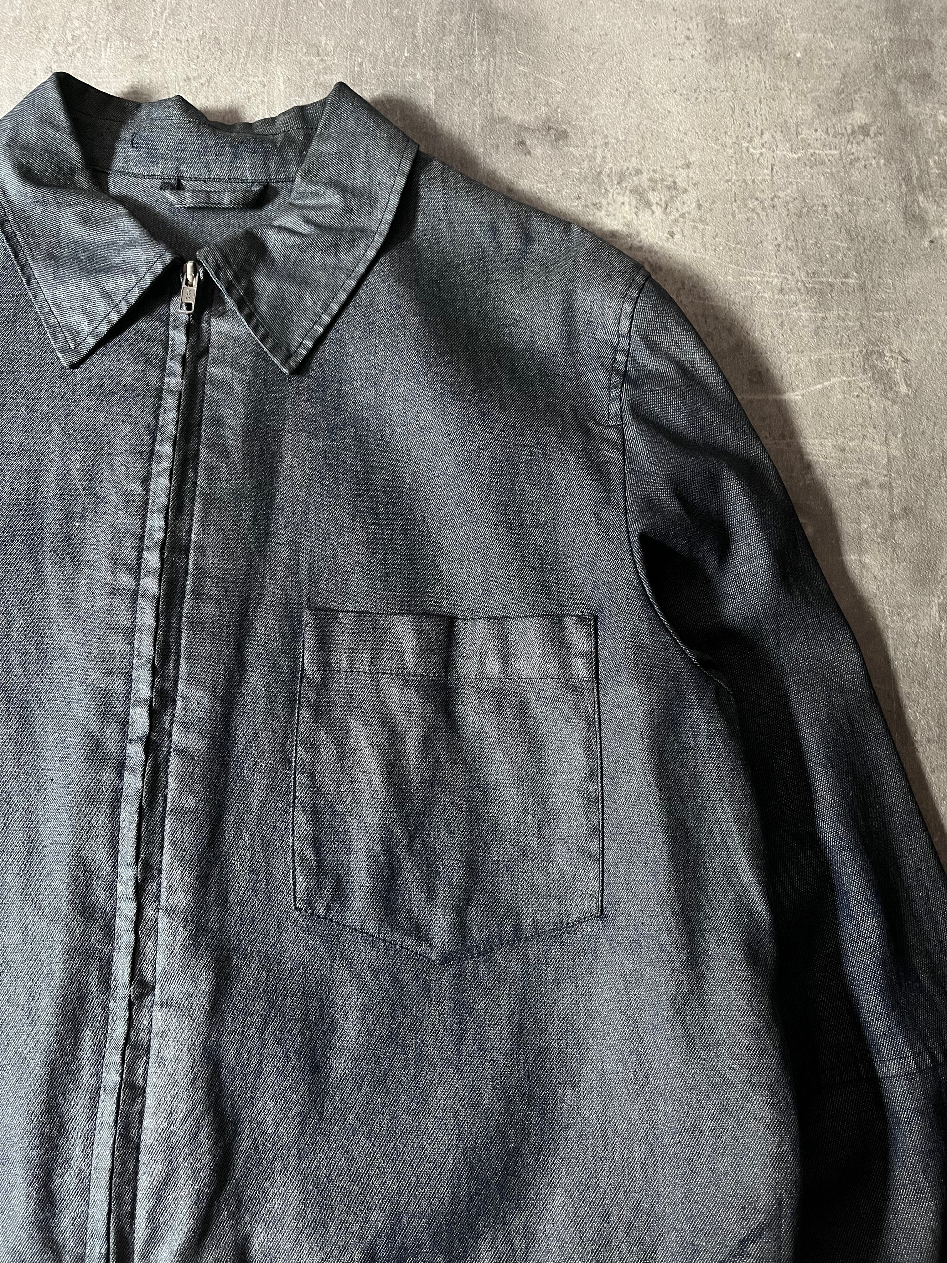 90s Carol Christian Poell Denim Polyurethane Waxed Cropped Jacket Blue Men - M