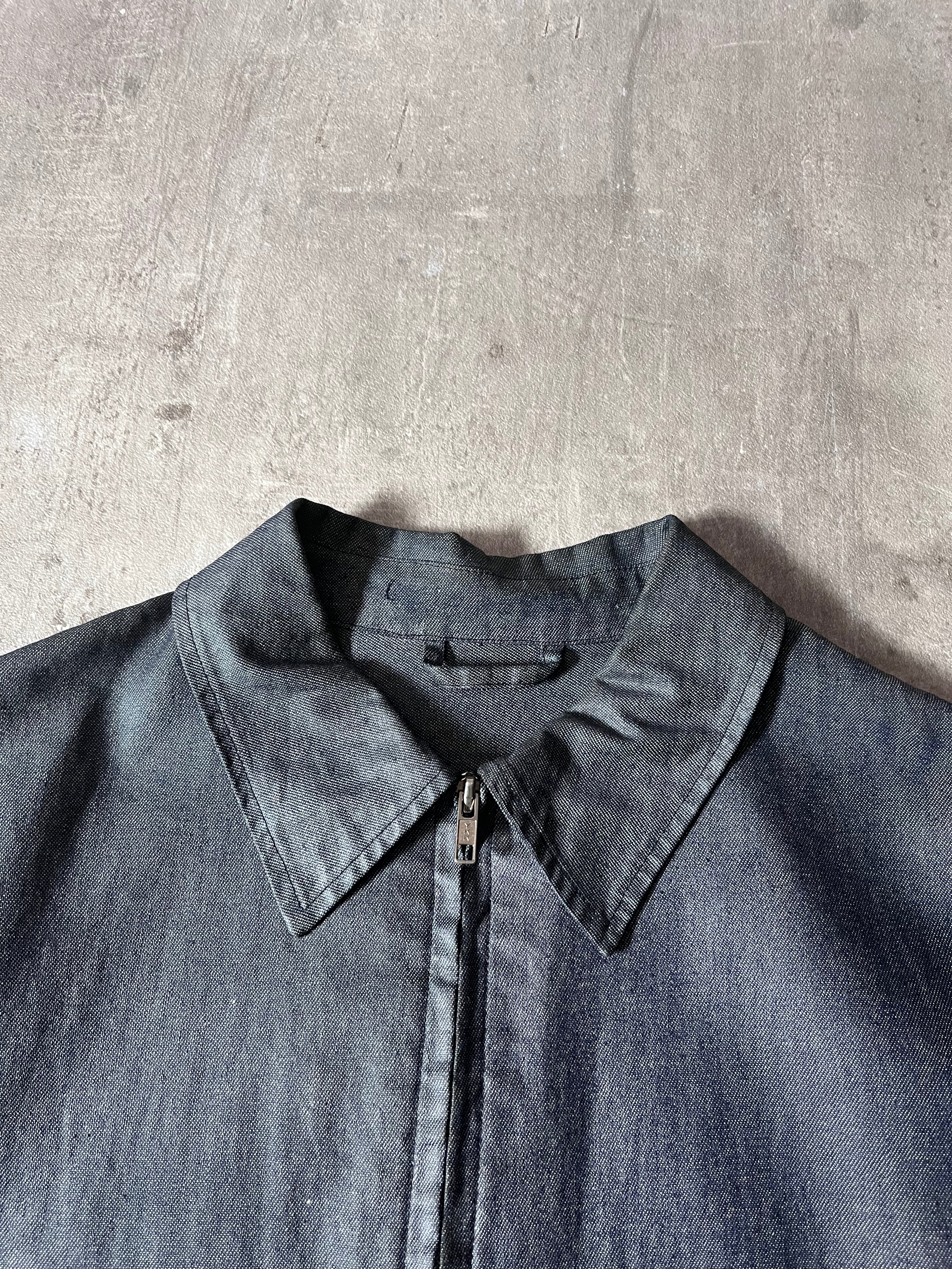 90s Carol Christian Poell Denim Polyurethane Waxed Cropped Jacket Blue Men - M