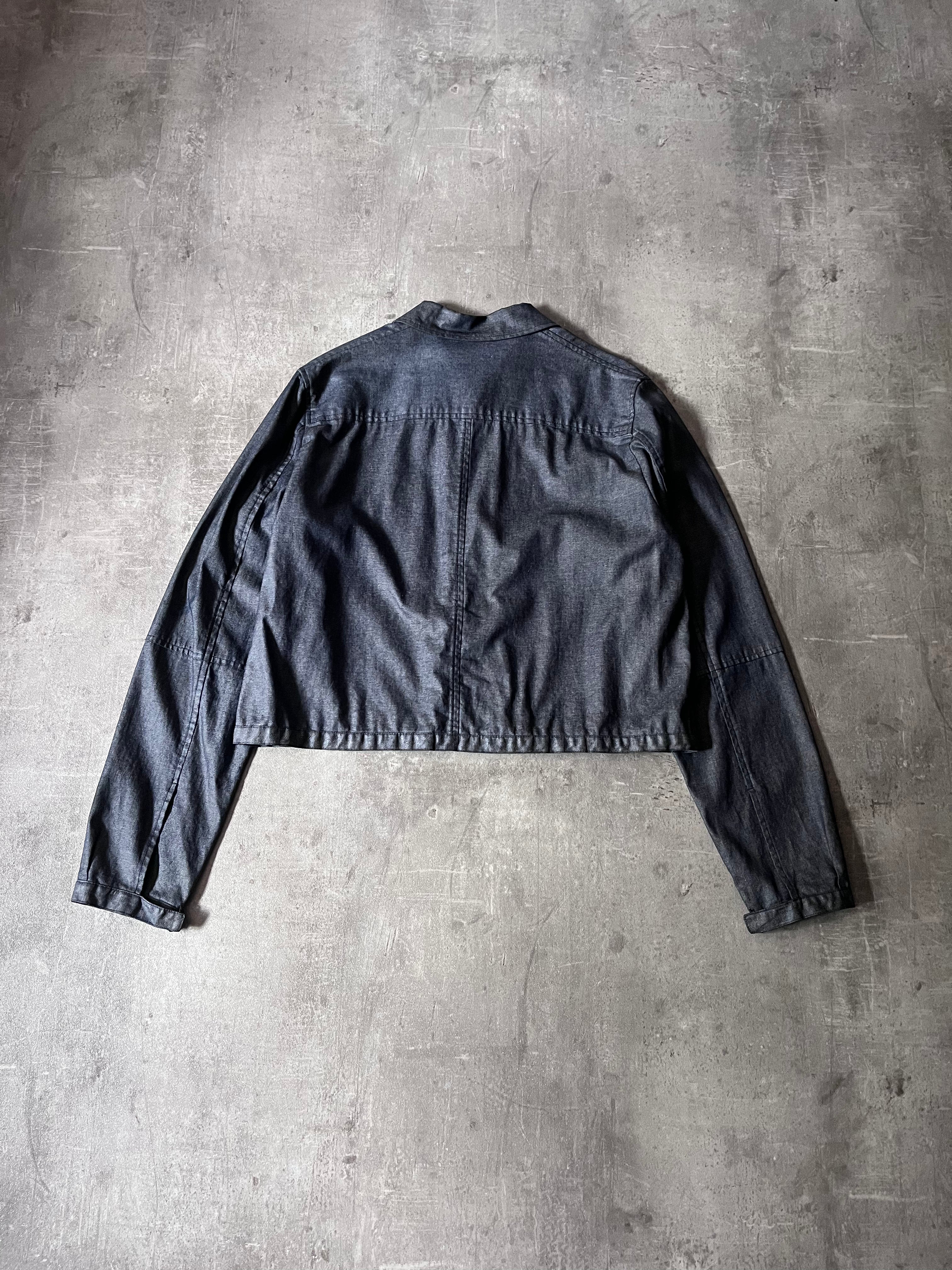 90s Carol Christian Poell Denim Polyurethane Waxed Cropped Jacket Blue Men - M