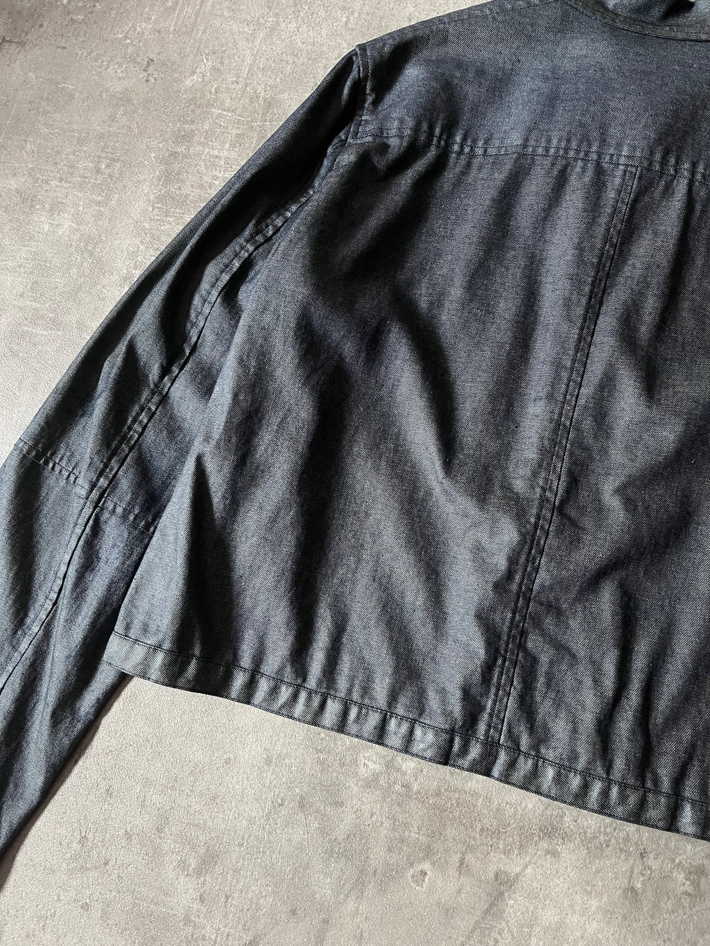 90s Carol Christian Poell Denim Polyurethane Waxed Cropped Jacket Blue Men - M