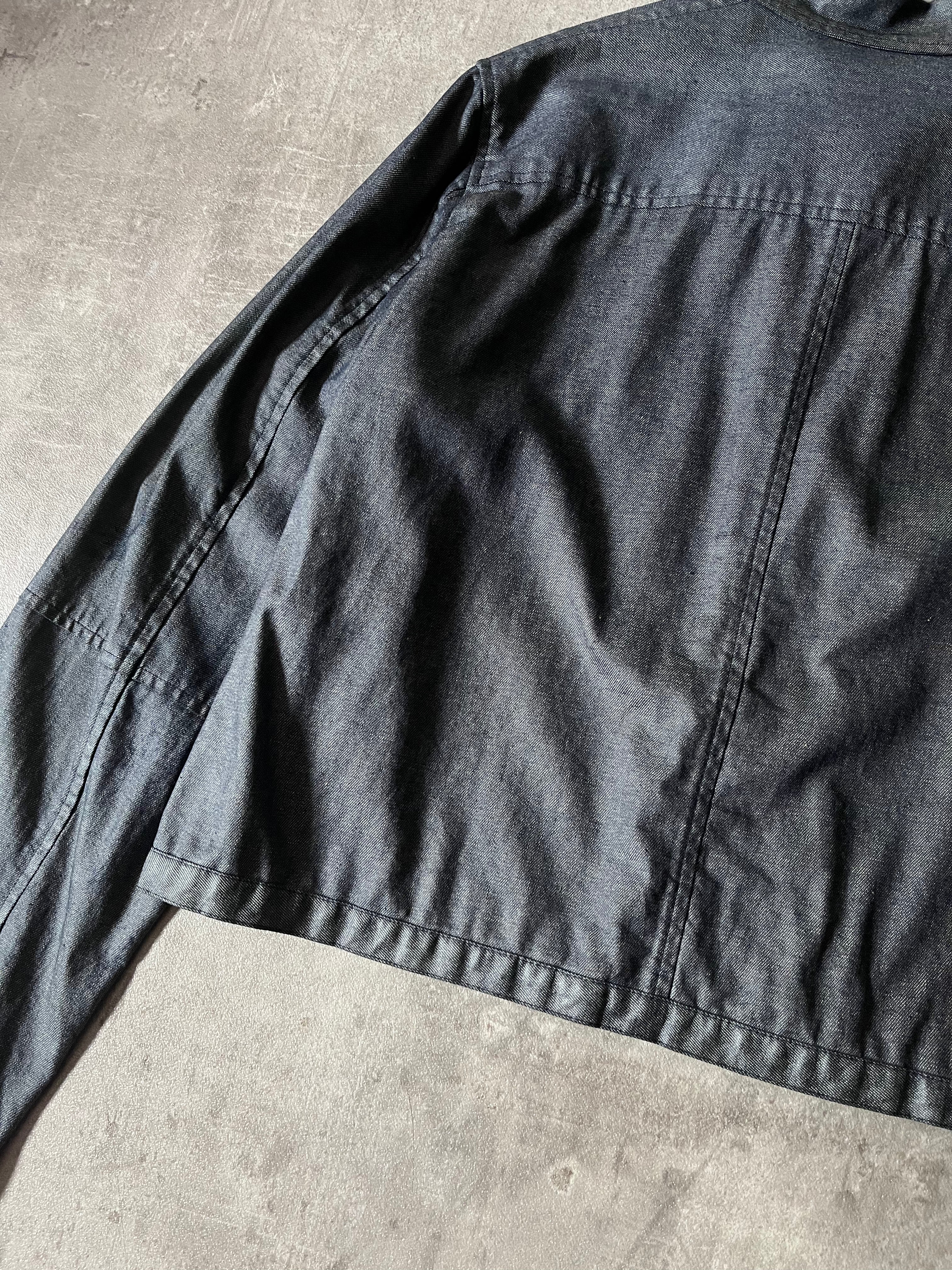 90s Carol Christian Poell Denim Polyurethane Waxed Cropped Jacket Blue Men - M