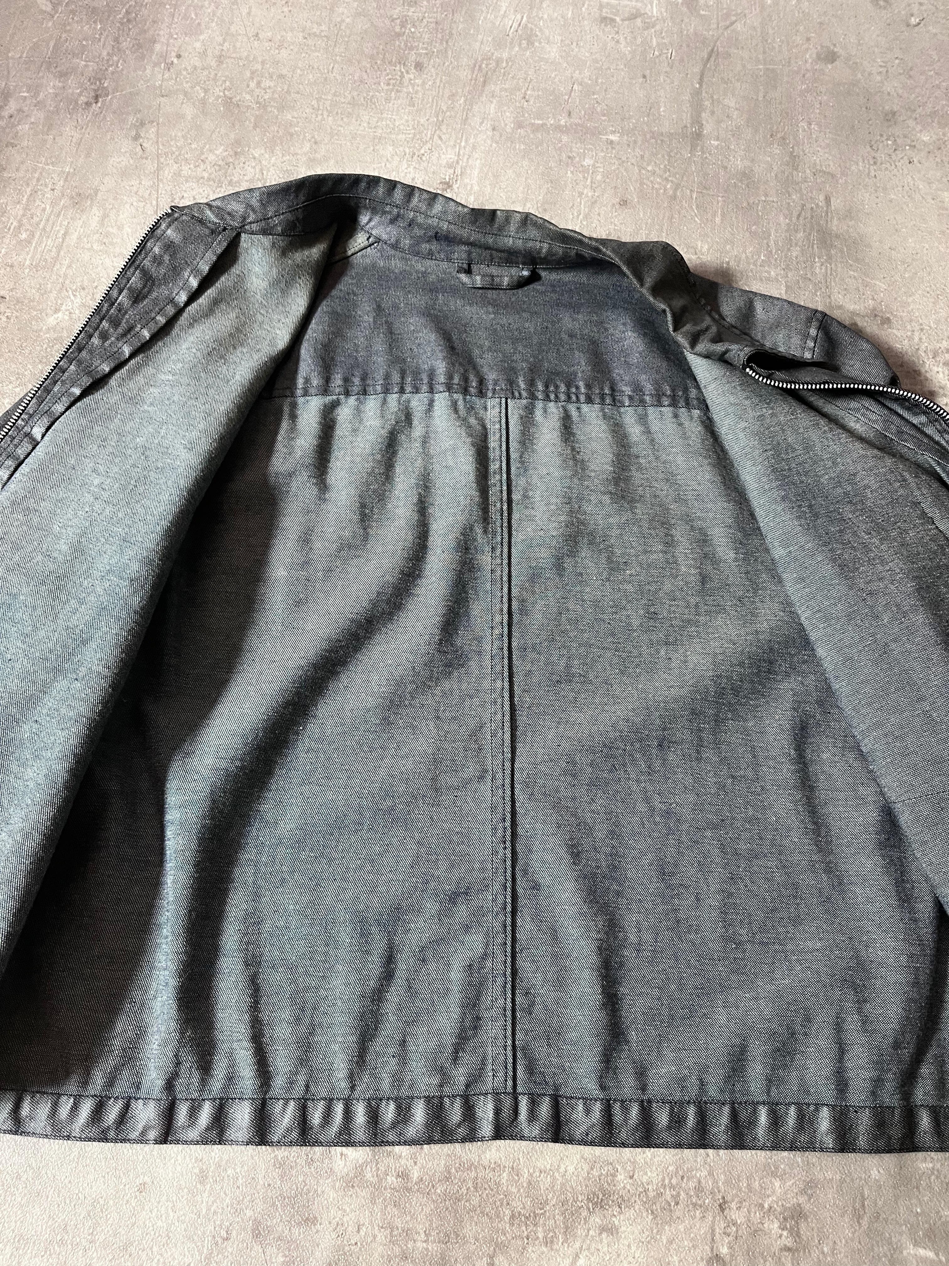 90s Carol Christian Poell Denim Polyurethane Waxed Cropped Jacket Blue Men - M