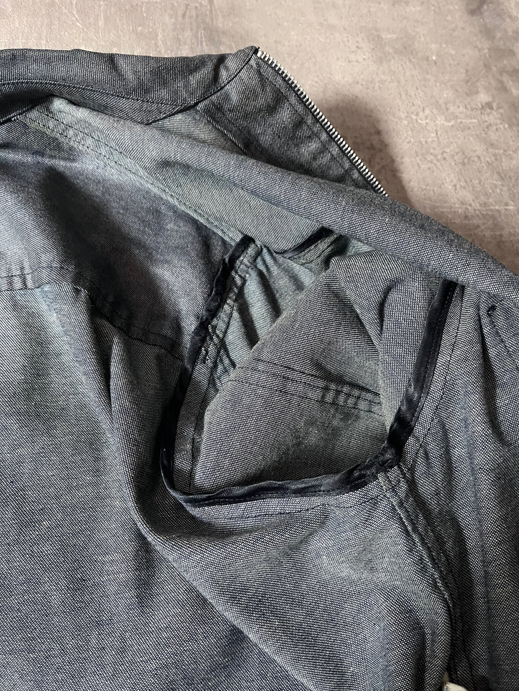 90s Carol Christian Poell Denim Polyurethane Waxed Cropped Jacket Blue Men - M