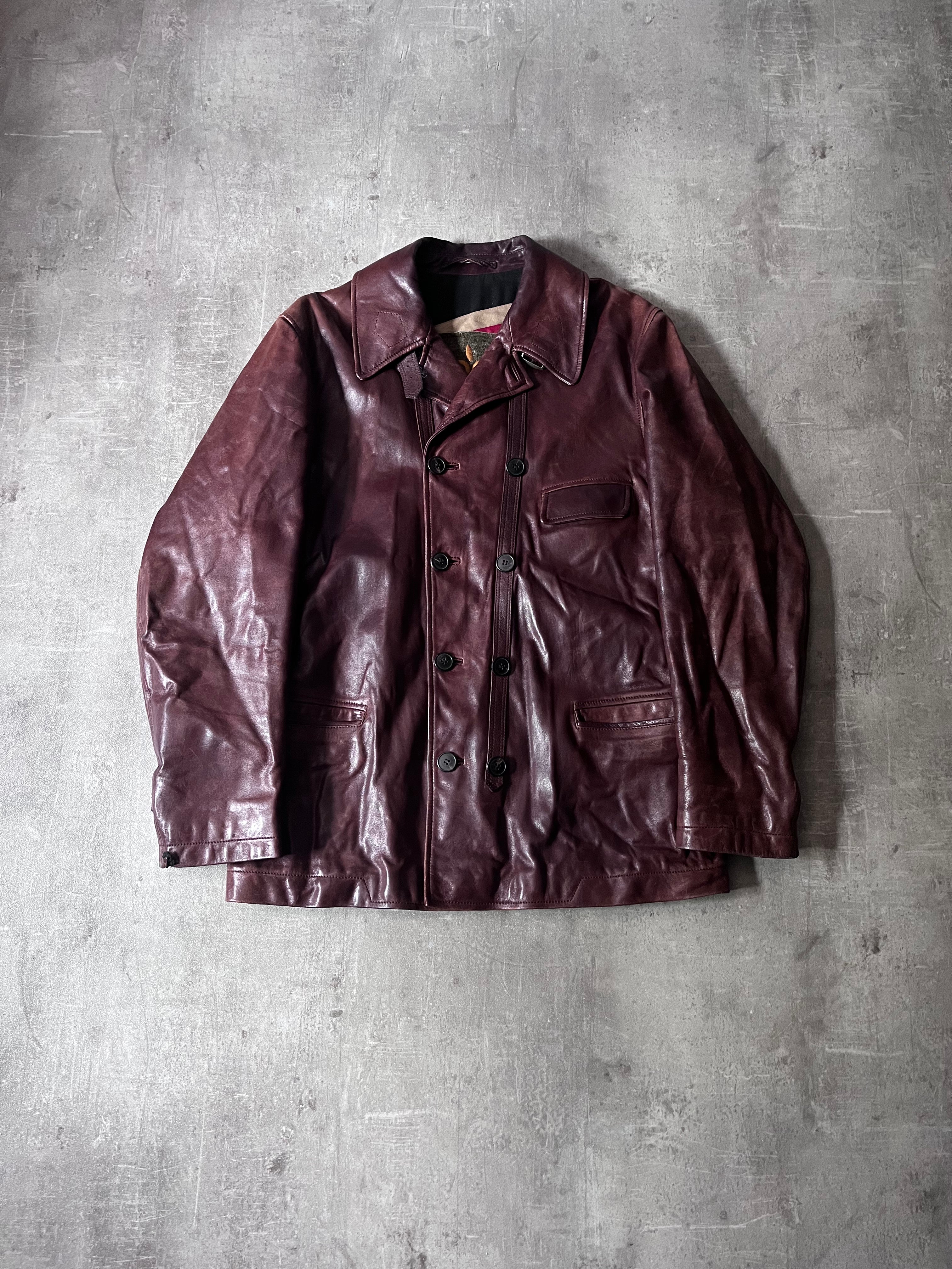 Dries Van Noten Vintage Leather Double Breasted Coat Red Men - L