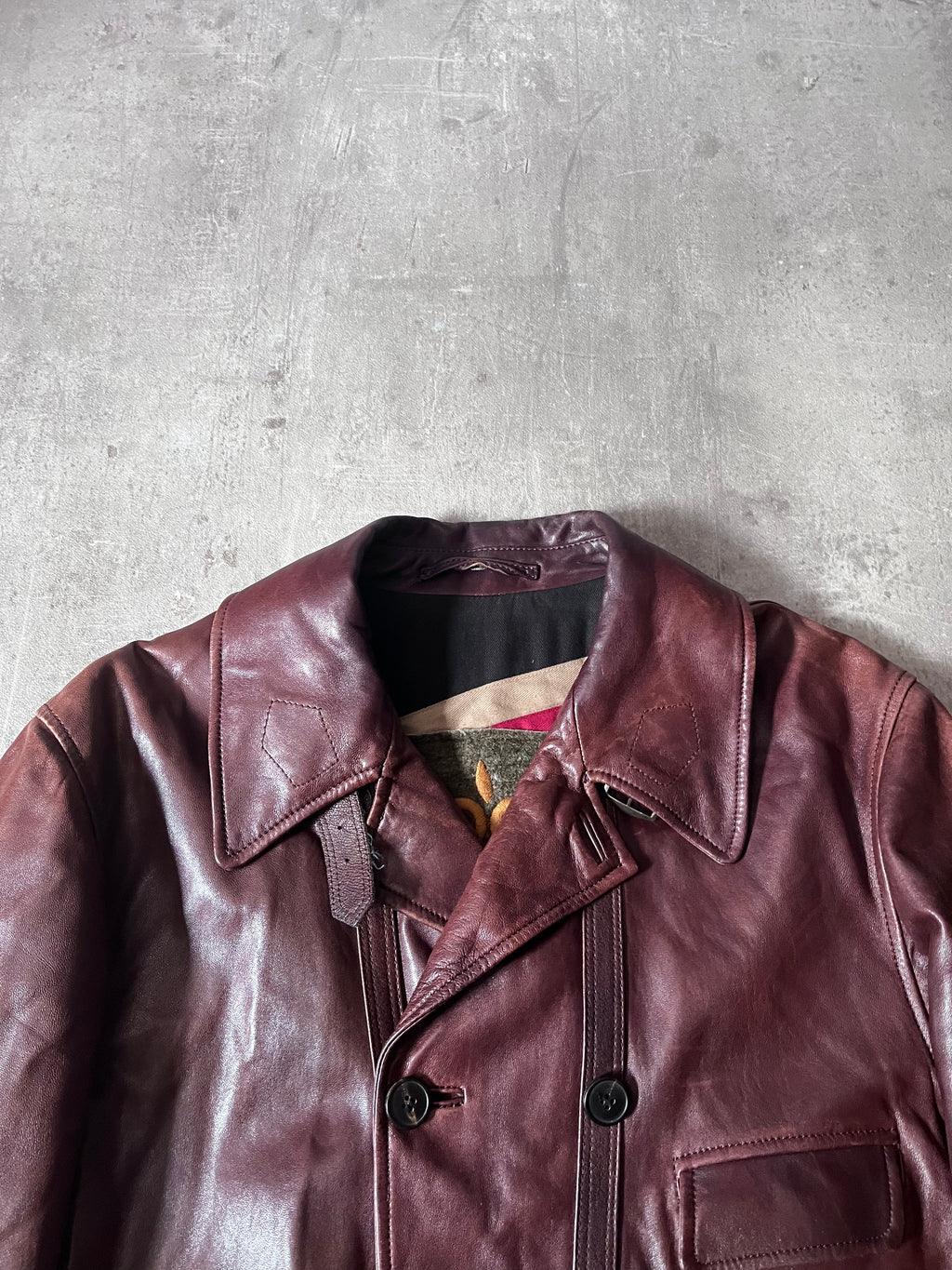 Dries Van Noten Vintage Leather Double Breasted Coat Red Men - L