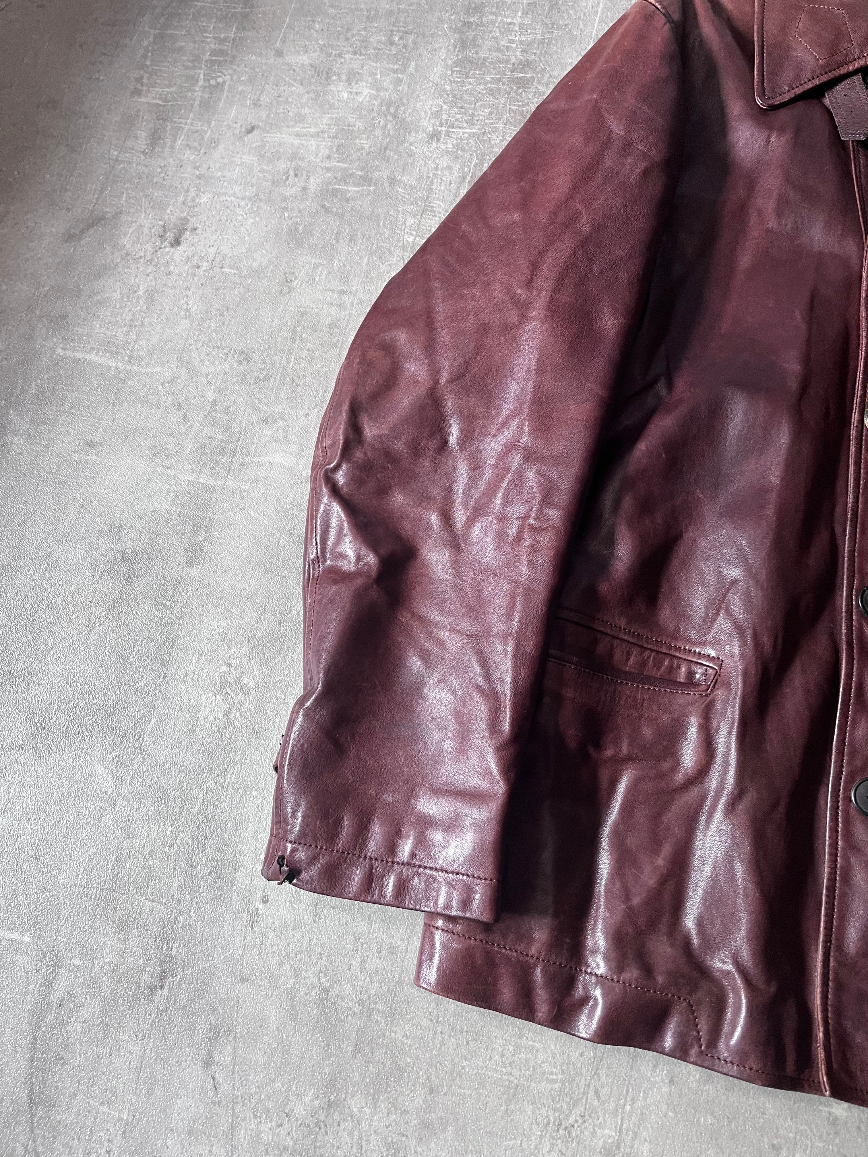 Dries Van Noten Vintage Leather Double Breasted Coat Red Men - L
