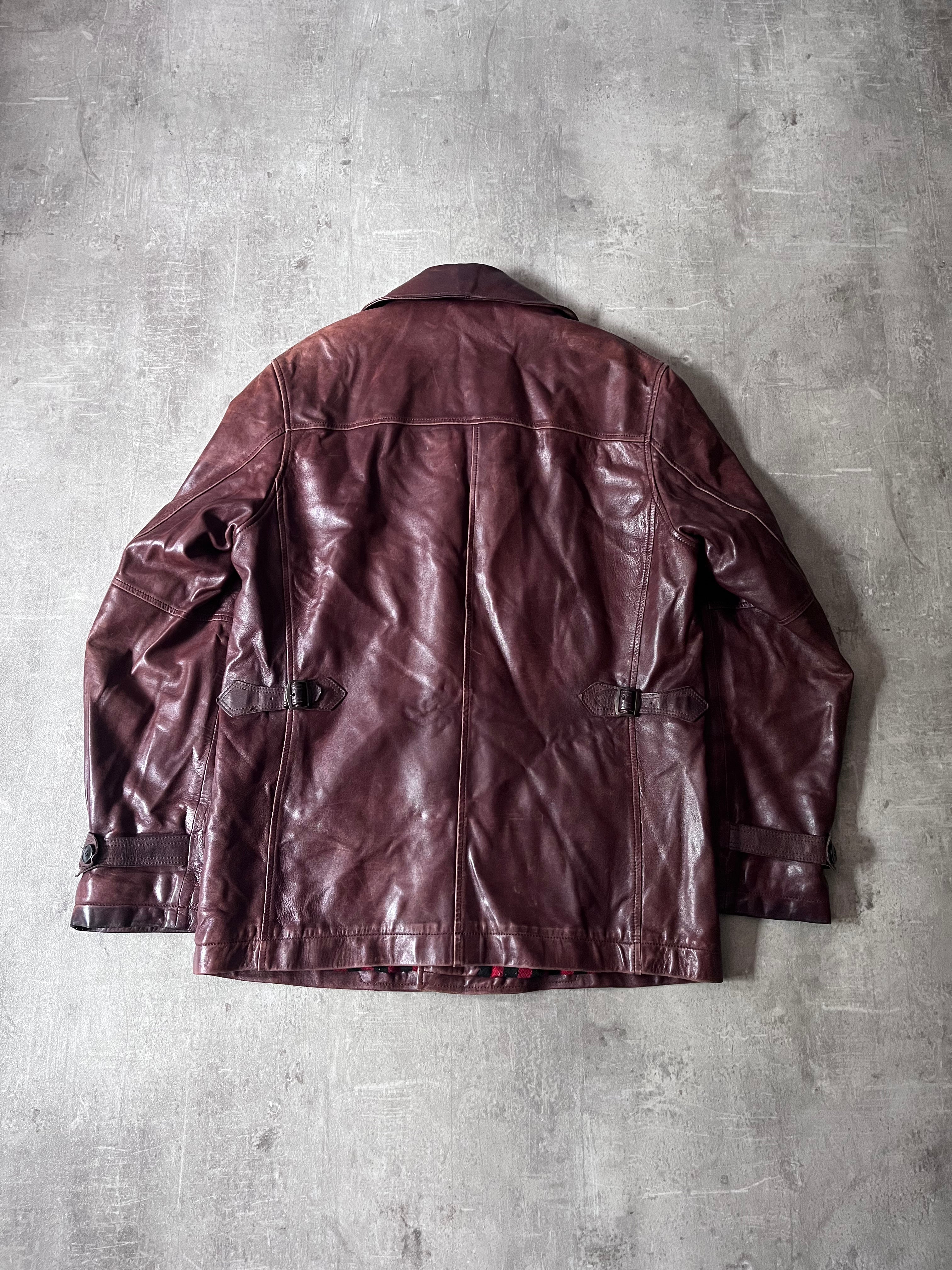 Dries Van Noten Vintage Leather Double Breasted Coat Red Men - L
