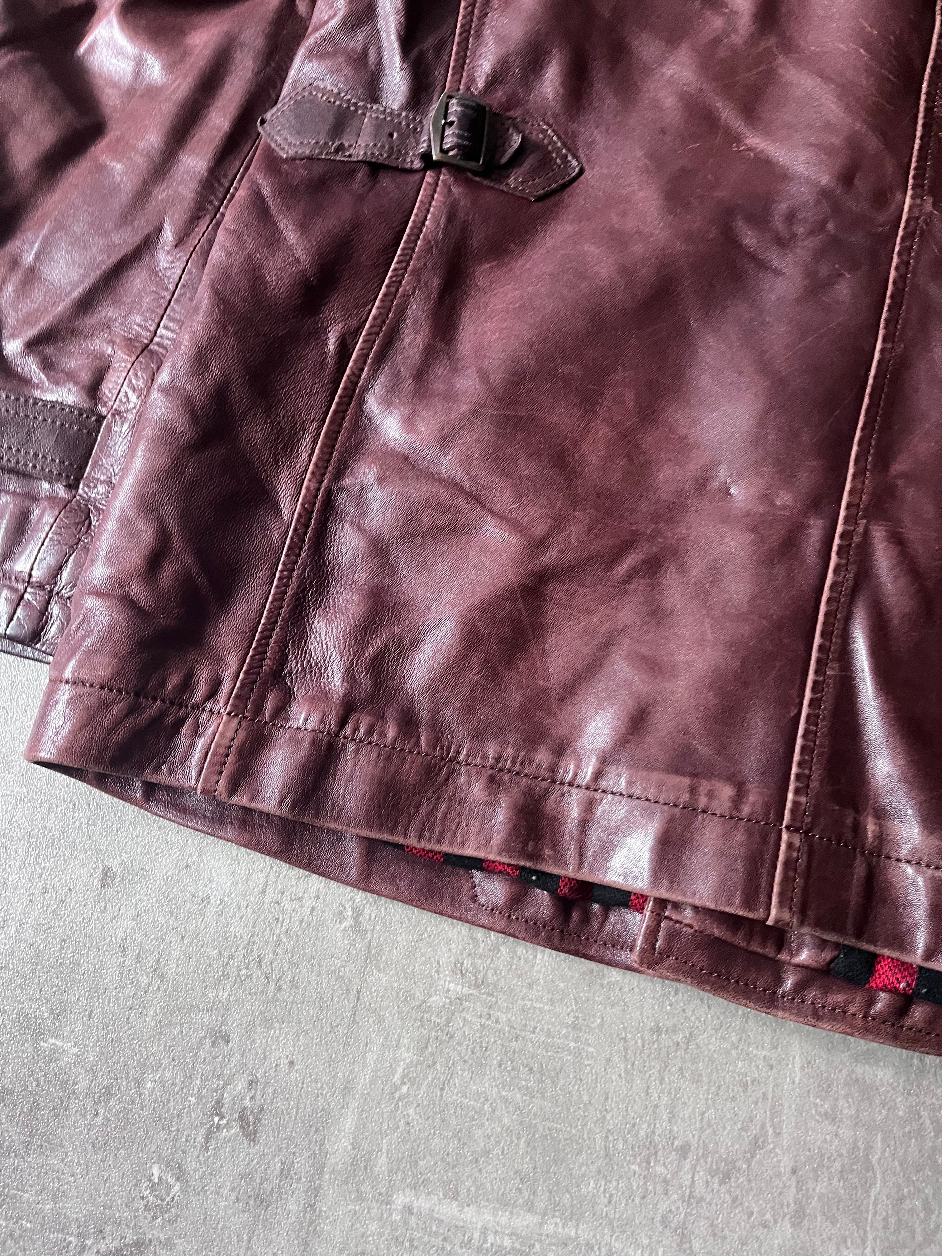 Dries Van Noten Vintage Leather Double Breasted Coat Red Men - L