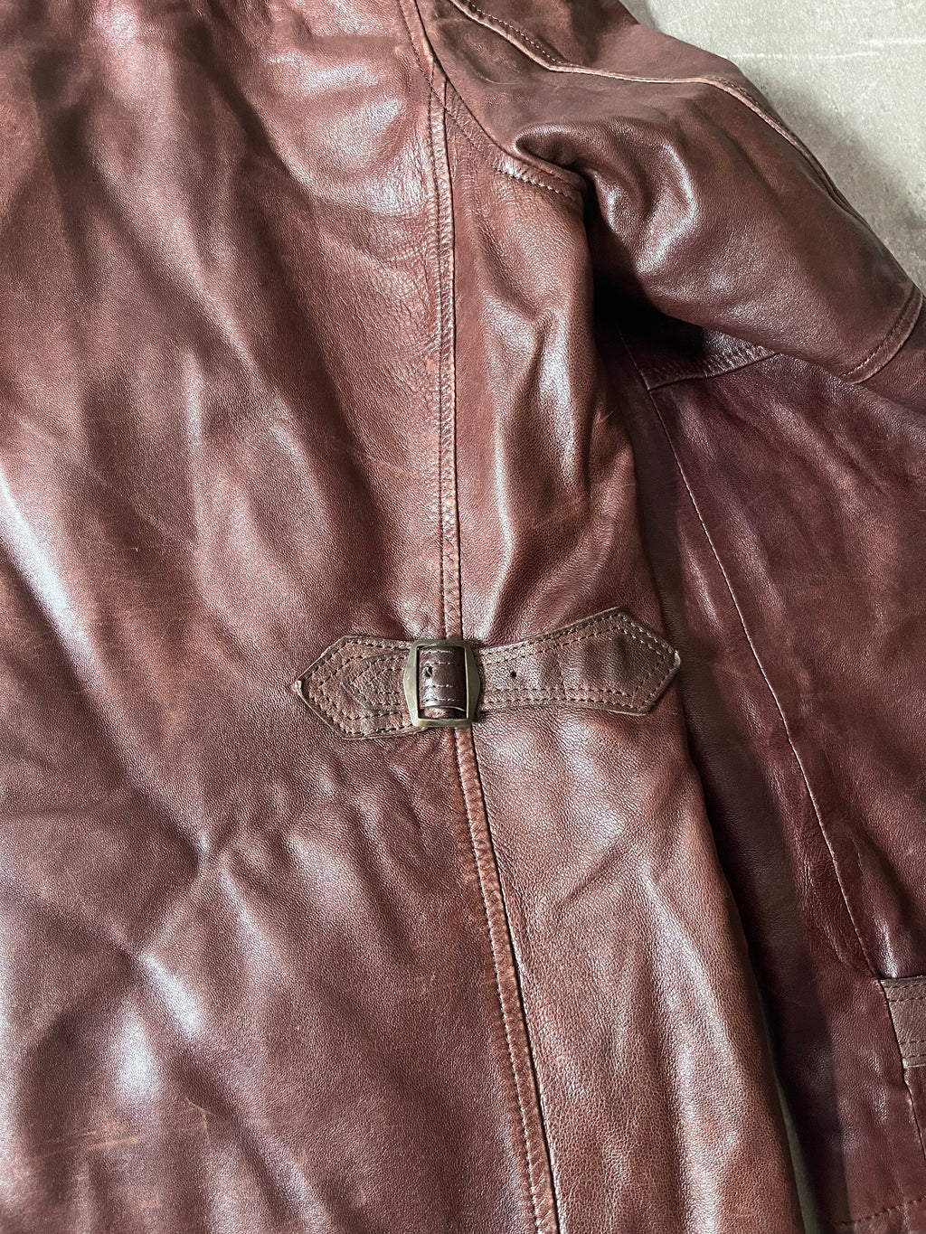 Dries Van Noten Vintage Leather Double Breasted Coat Red Men - L