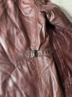 Dries Van Noten Vintage Leather Double Breasted Coat Red Men - L