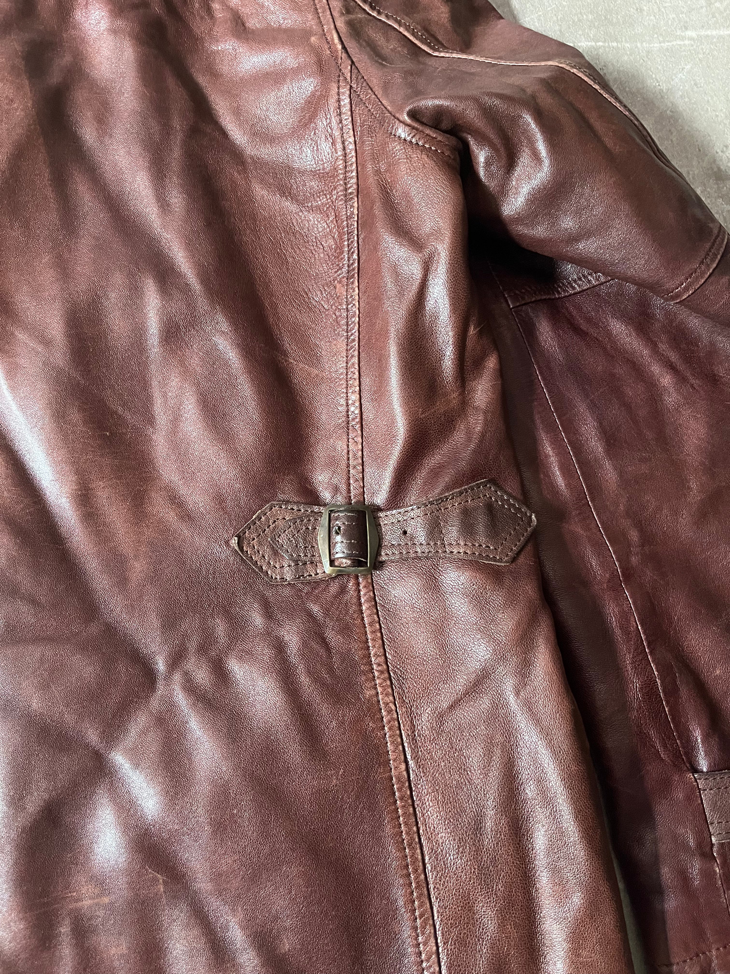 Dries Van Noten Vintage Leather Double Breasted Coat Red Men - L