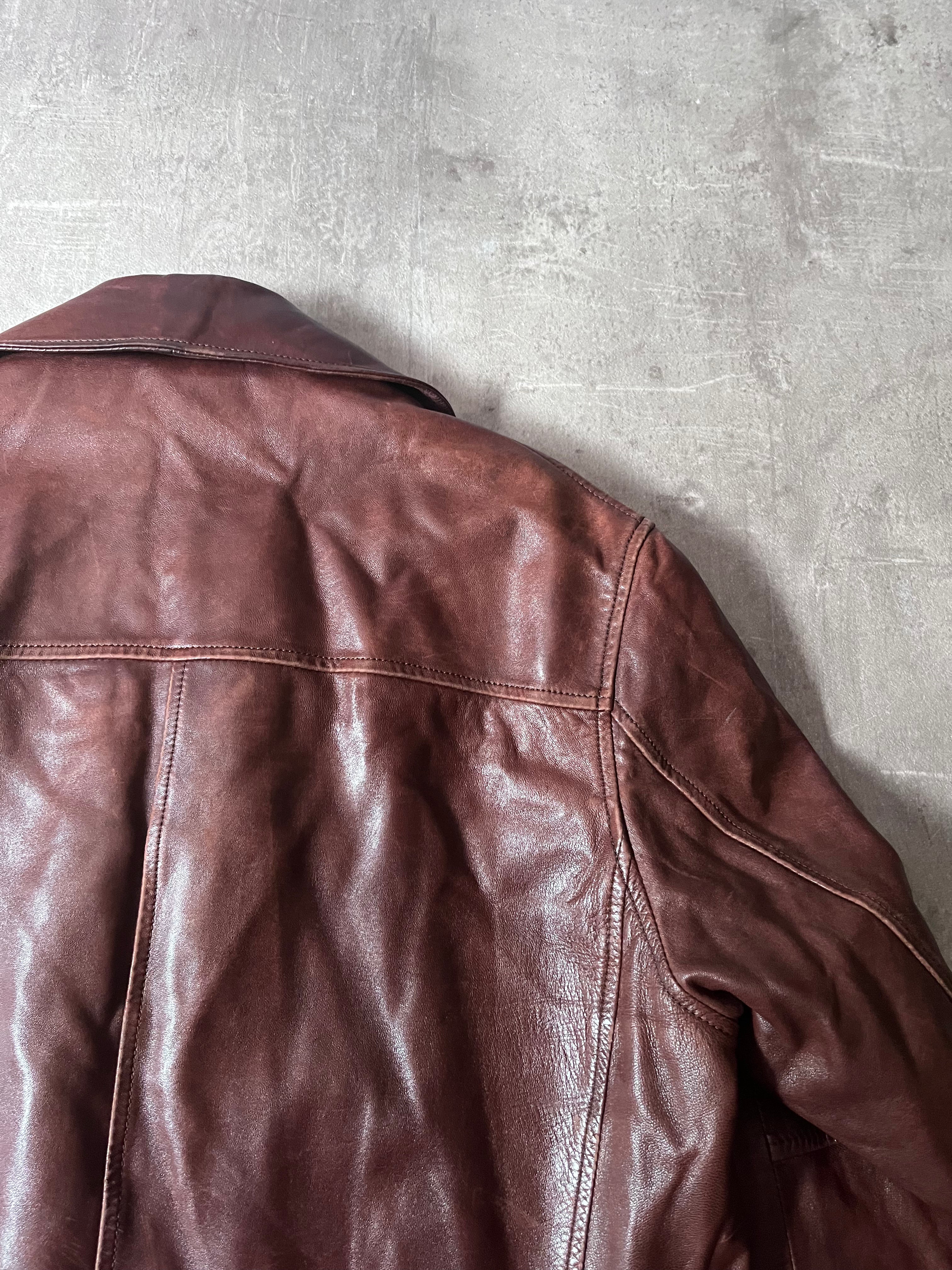 Dries Van Noten Vintage Leather Double Breasted Coat Red Men - L