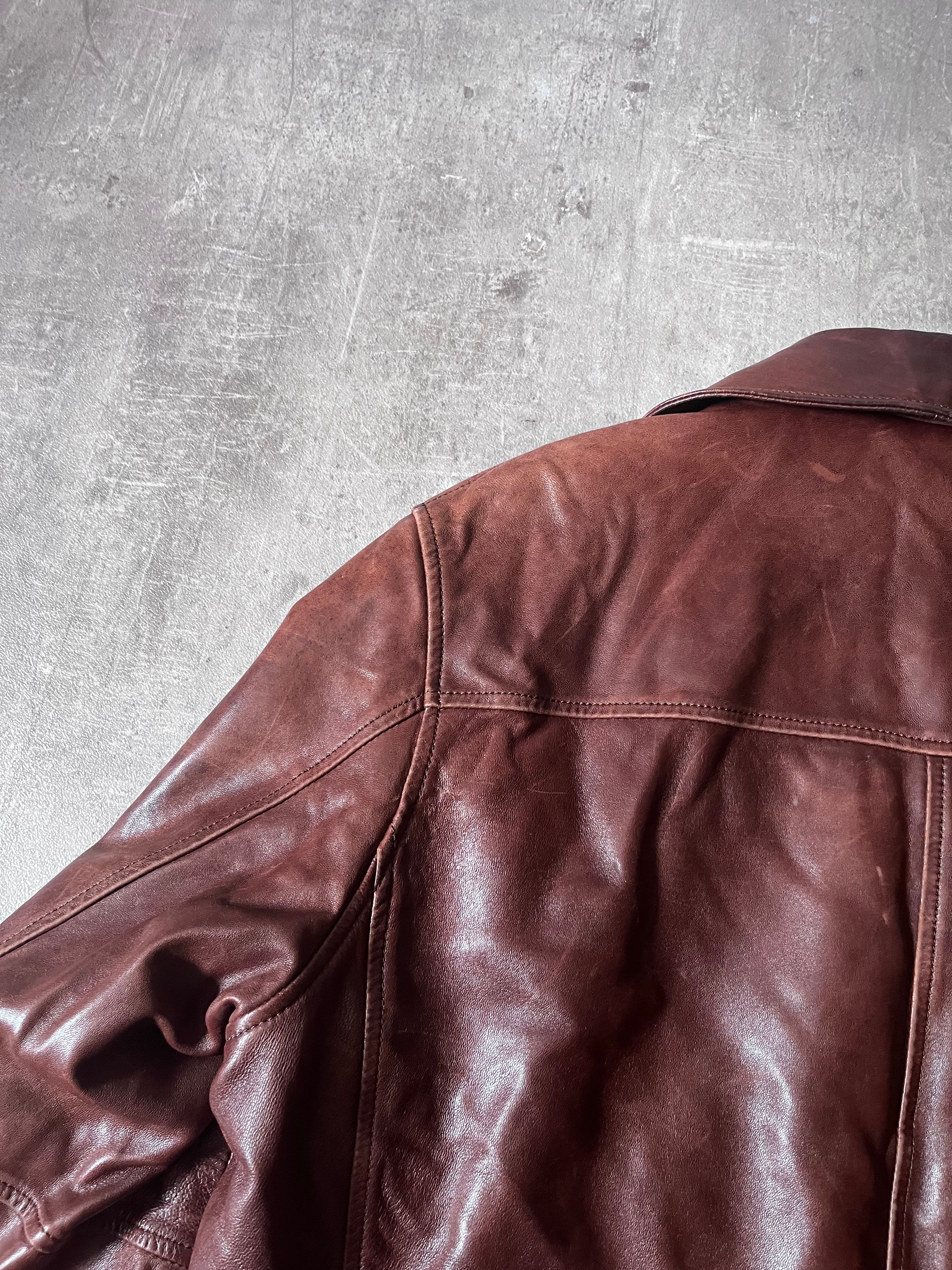 Dries Van Noten Vintage Leather Double Breasted Coat Red Men - L