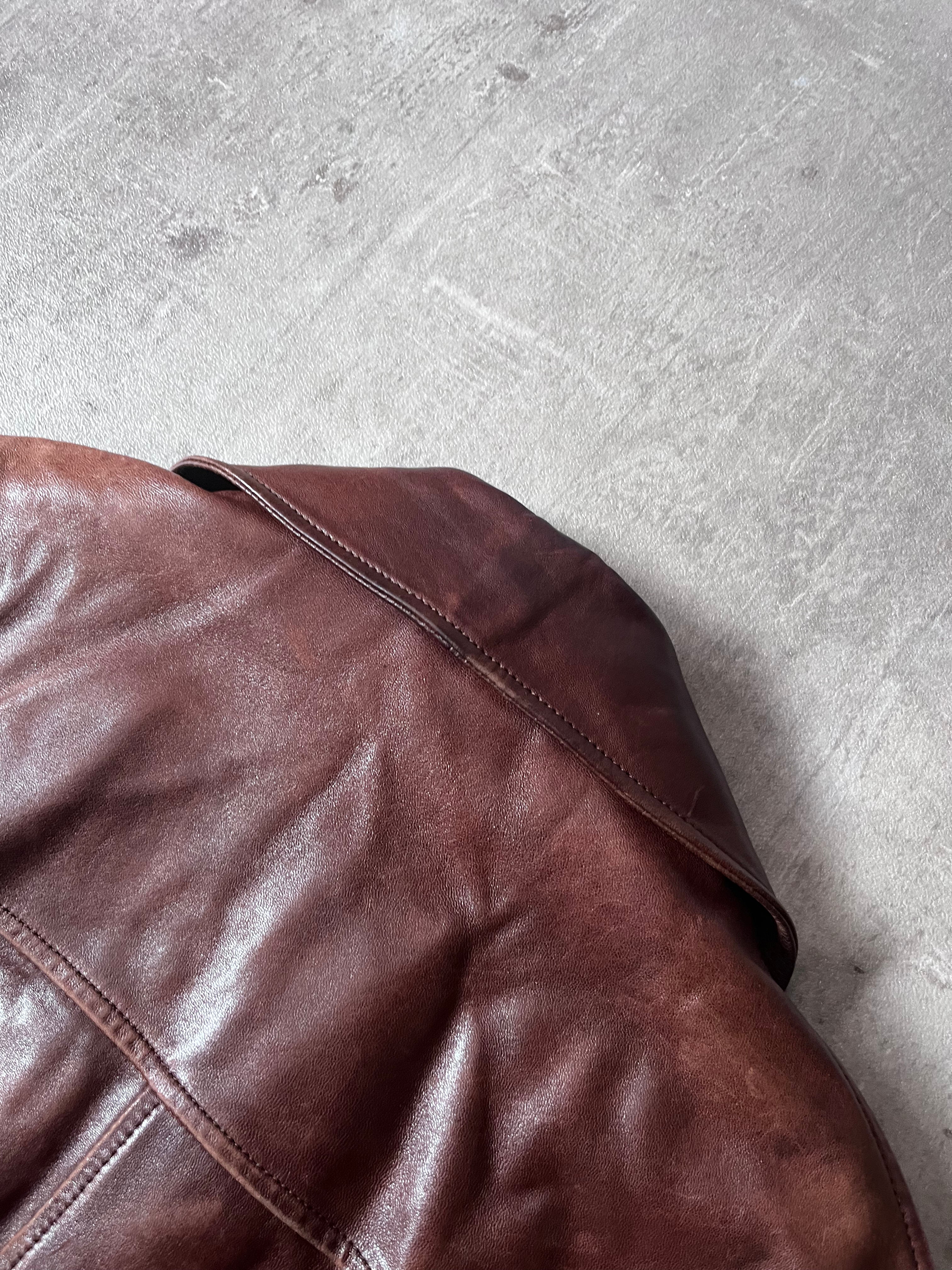 Dries Van Noten Vintage Leather Double Breasted Coat Red Men - L