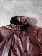 Dries Van Noten Vintage Leather Double Breasted Coat Red Men - L
