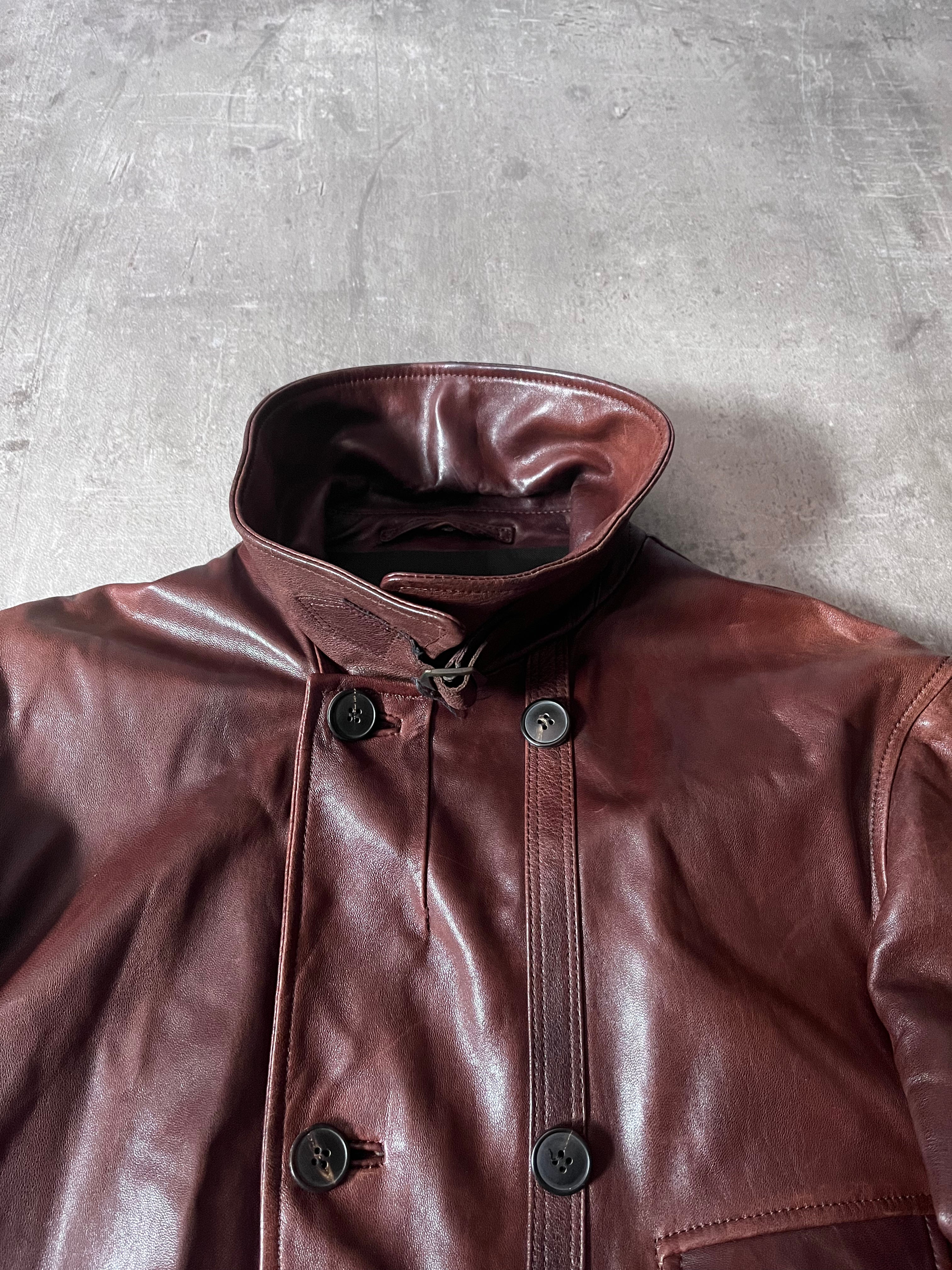 Dries Van Noten Vintage Leather Double Breasted Coat Red Men - L