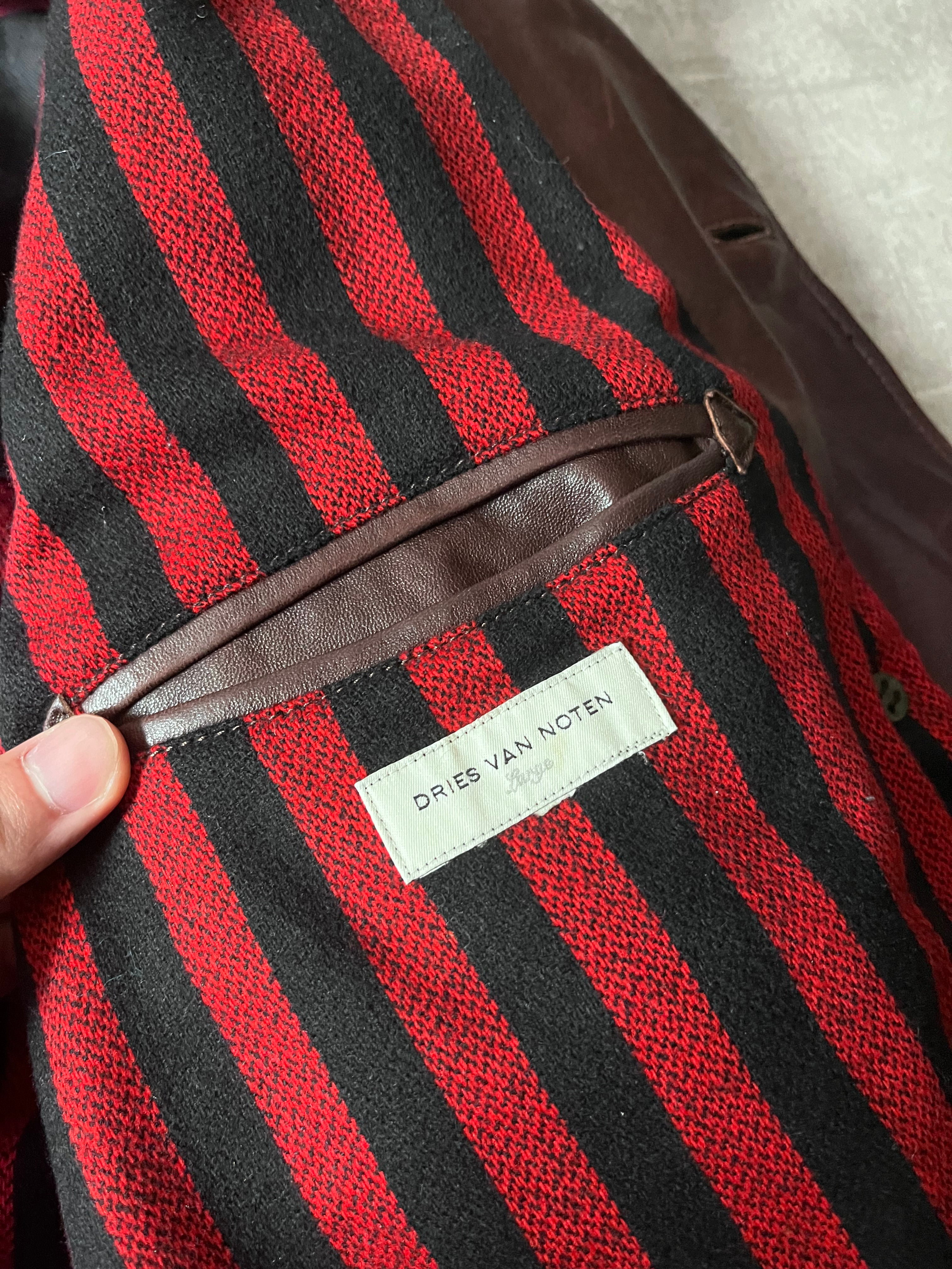 Dries Van Noten Vintage Leather Double Breasted Coat Red Men - L