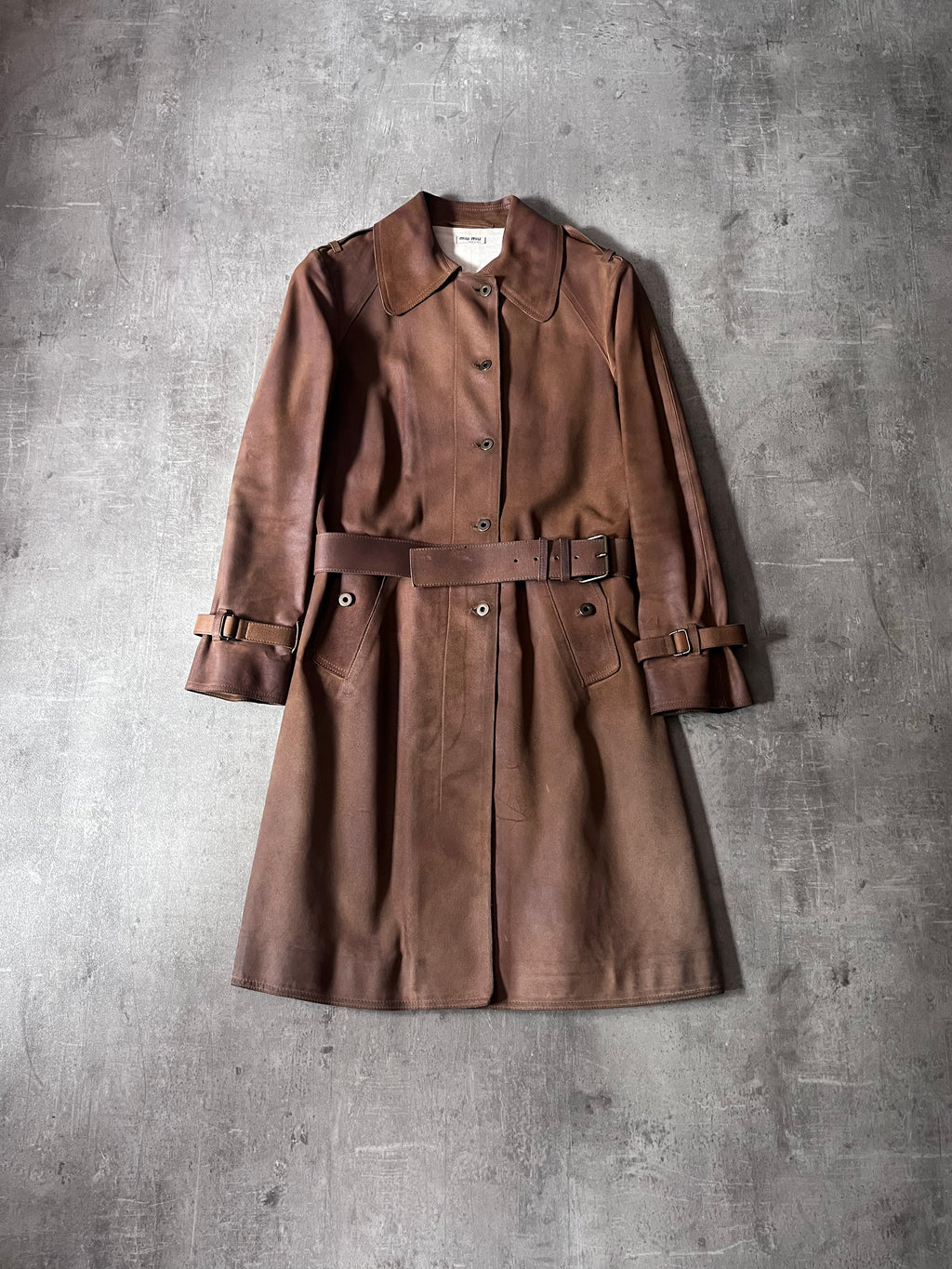 Miu Miu Vintage Suede Leather Belter Trench Coat Brown Women - S