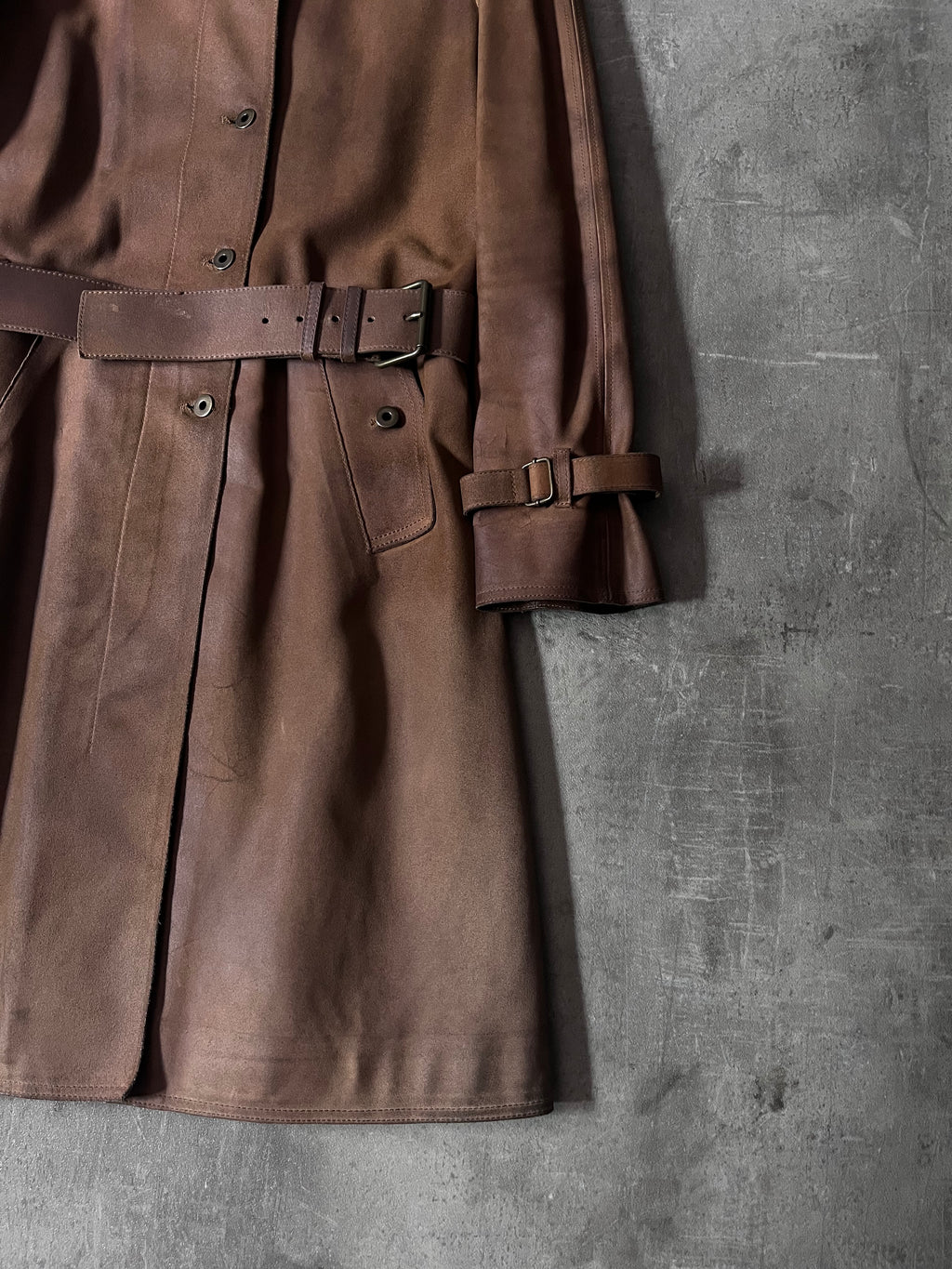 Miu Miu Vintage Suede Leather Belter Trench Coat Brown Women - S