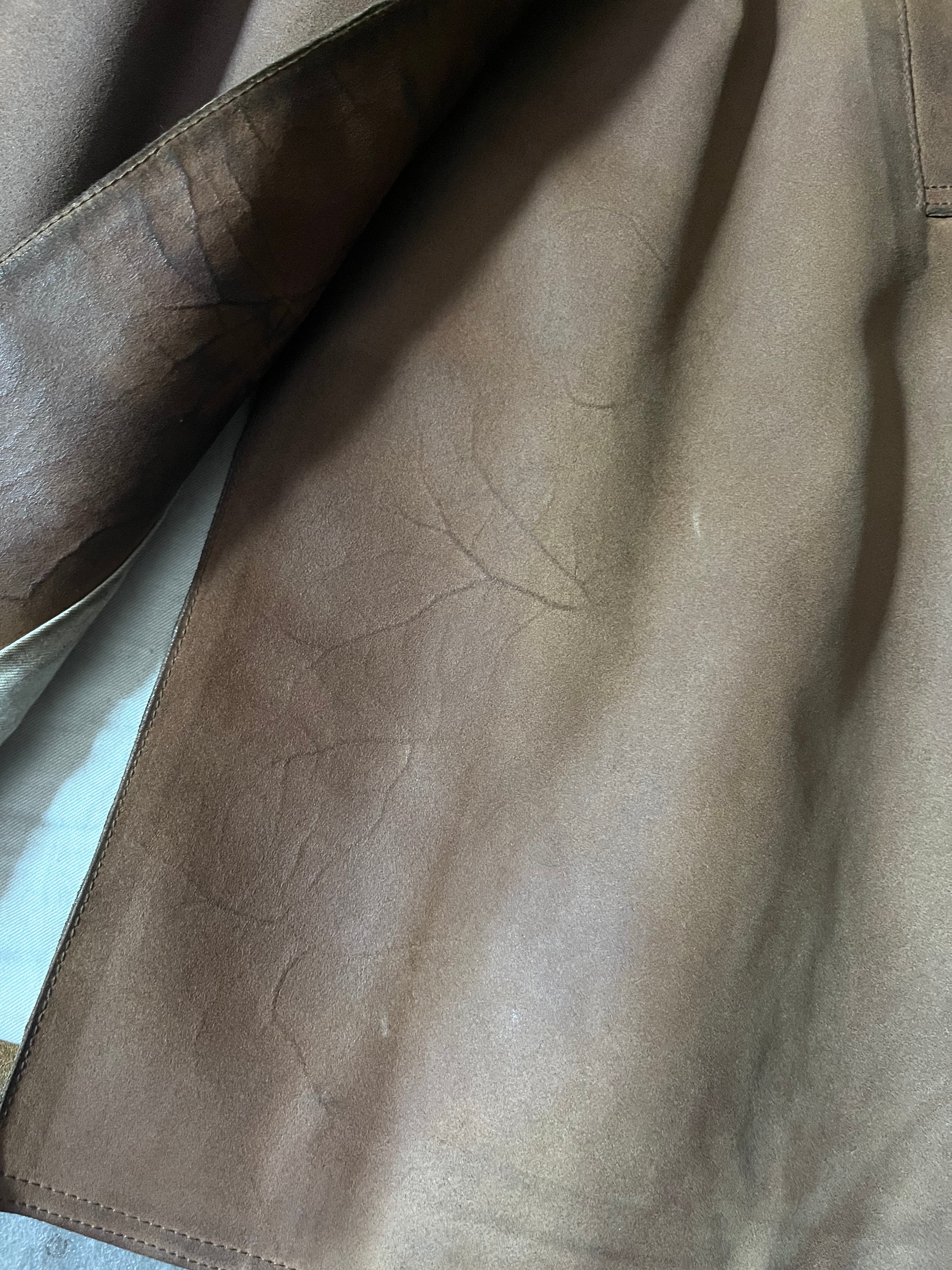 Miu Miu Vintage Suede Leather Belter Trench Coat Brown Women - S