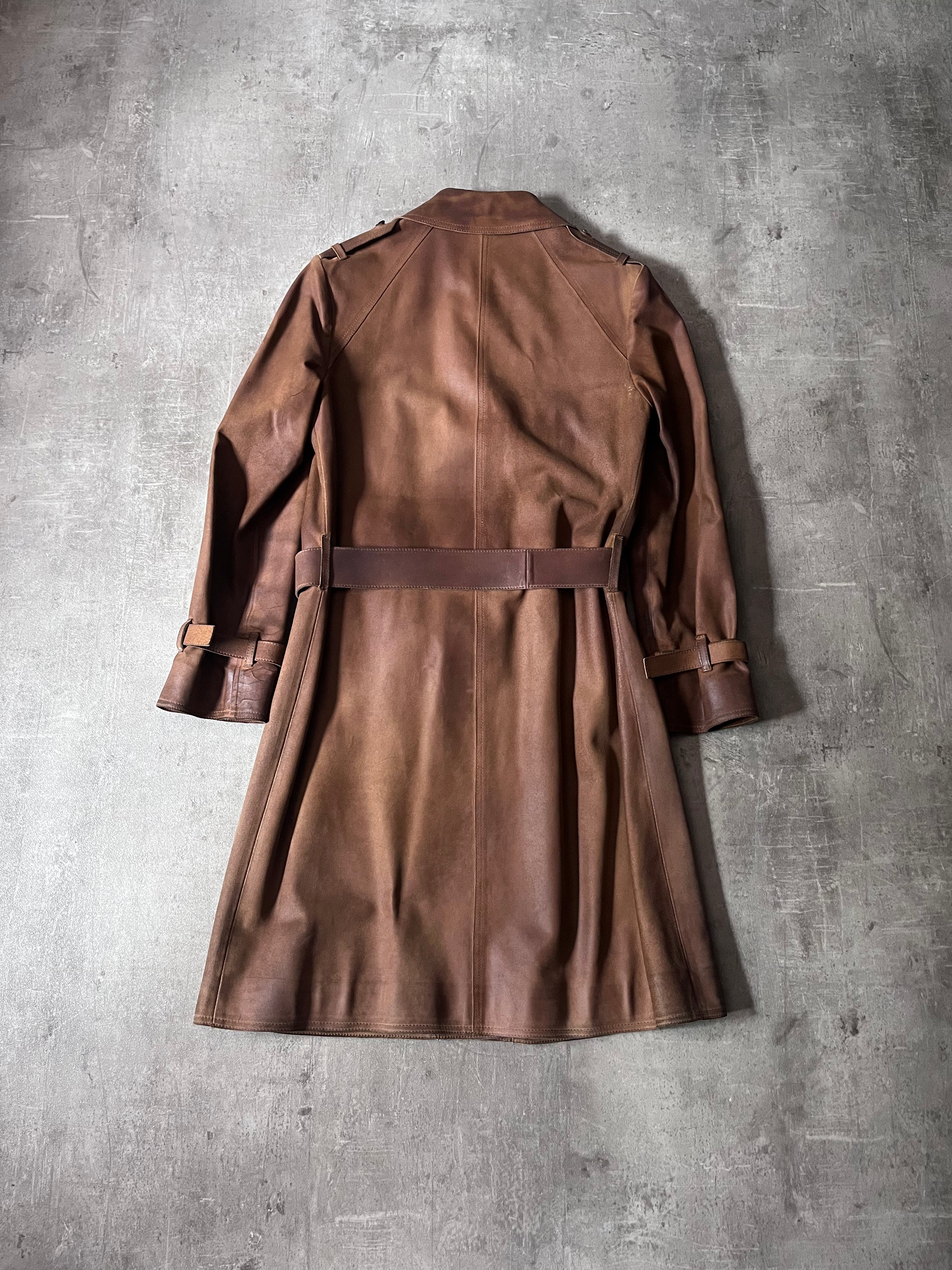 Miu Miu Vintage Suede Leather Belter Trench Coat Brown Women - S