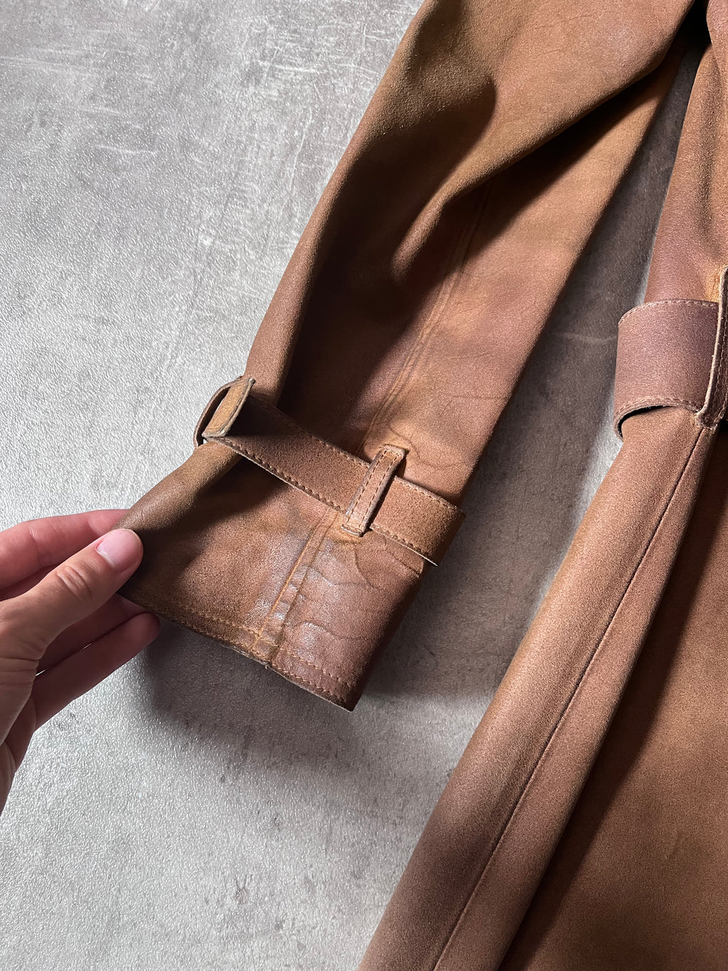 Miu Miu Vintage Suede Leather Belter Trench Coat Brown Women - S