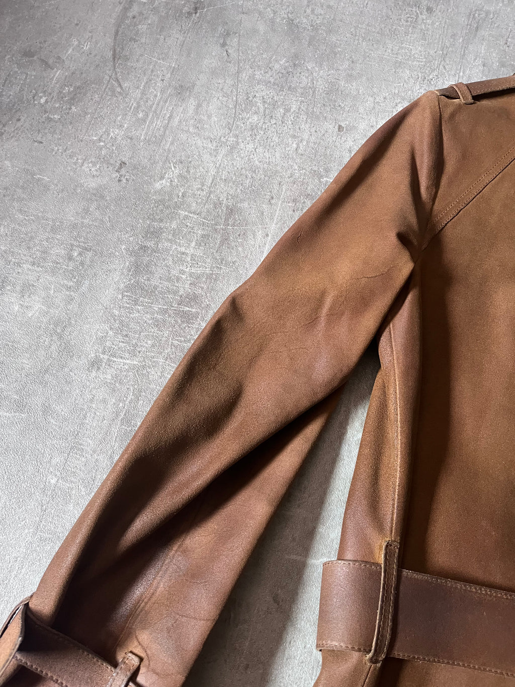 Miu Miu Vintage Suede Leather Belter Trench Coat Brown Women - S
