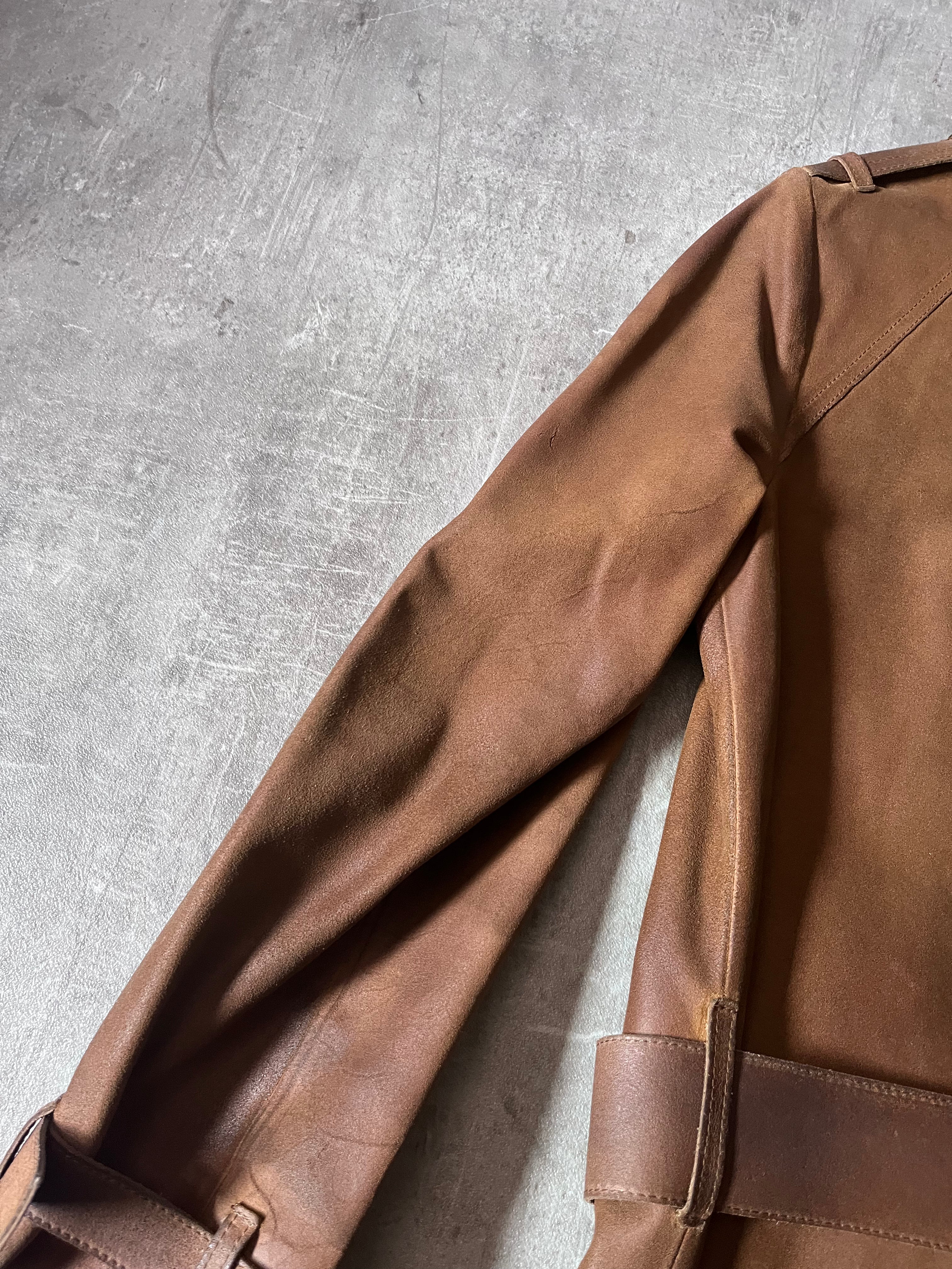 Miu Miu Vintage Suede Leather Belter Trench Coat Brown Women - S