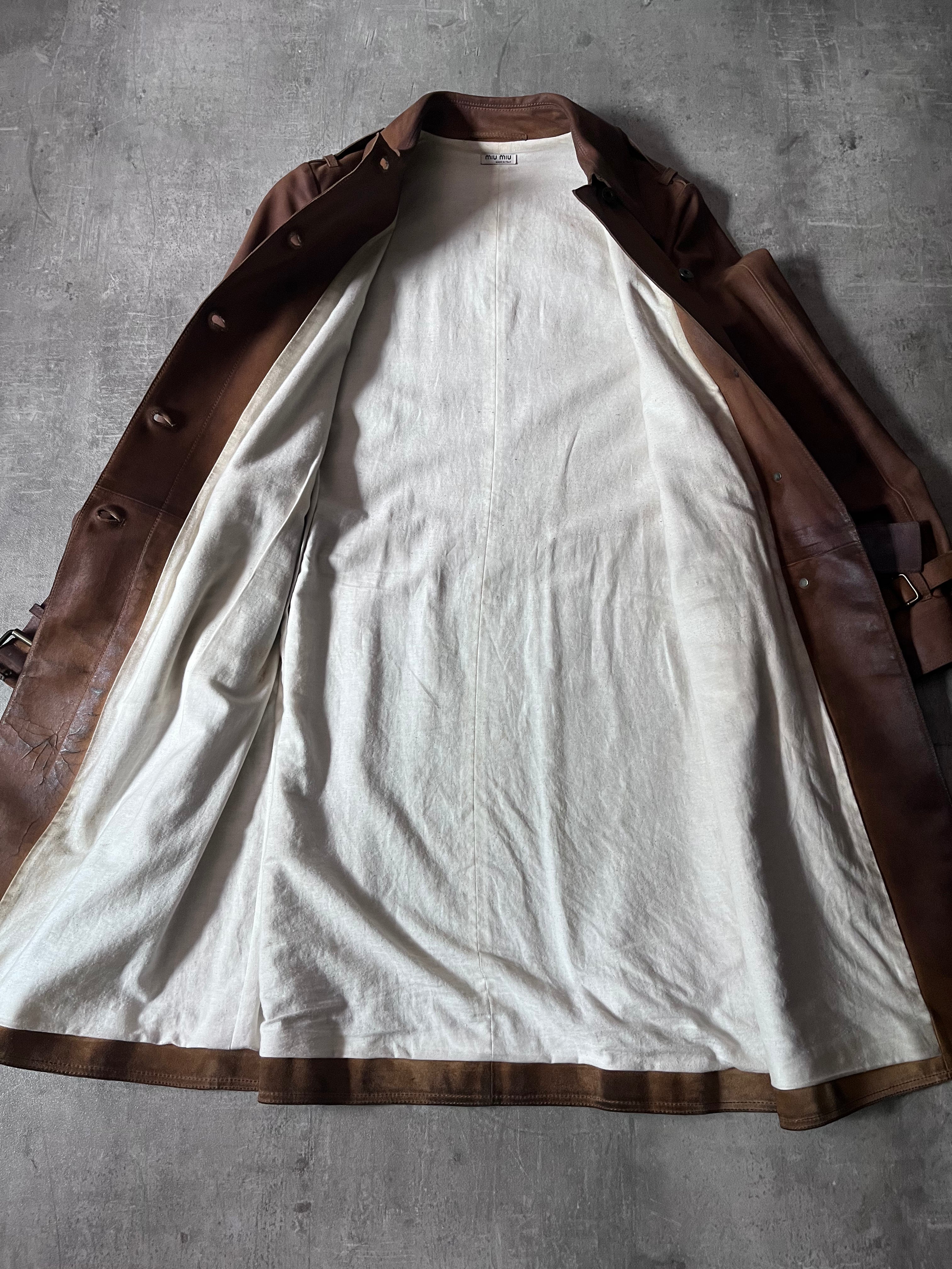 Miu Miu Vintage Suede Leather Belter Trench Coat Brown Women - S