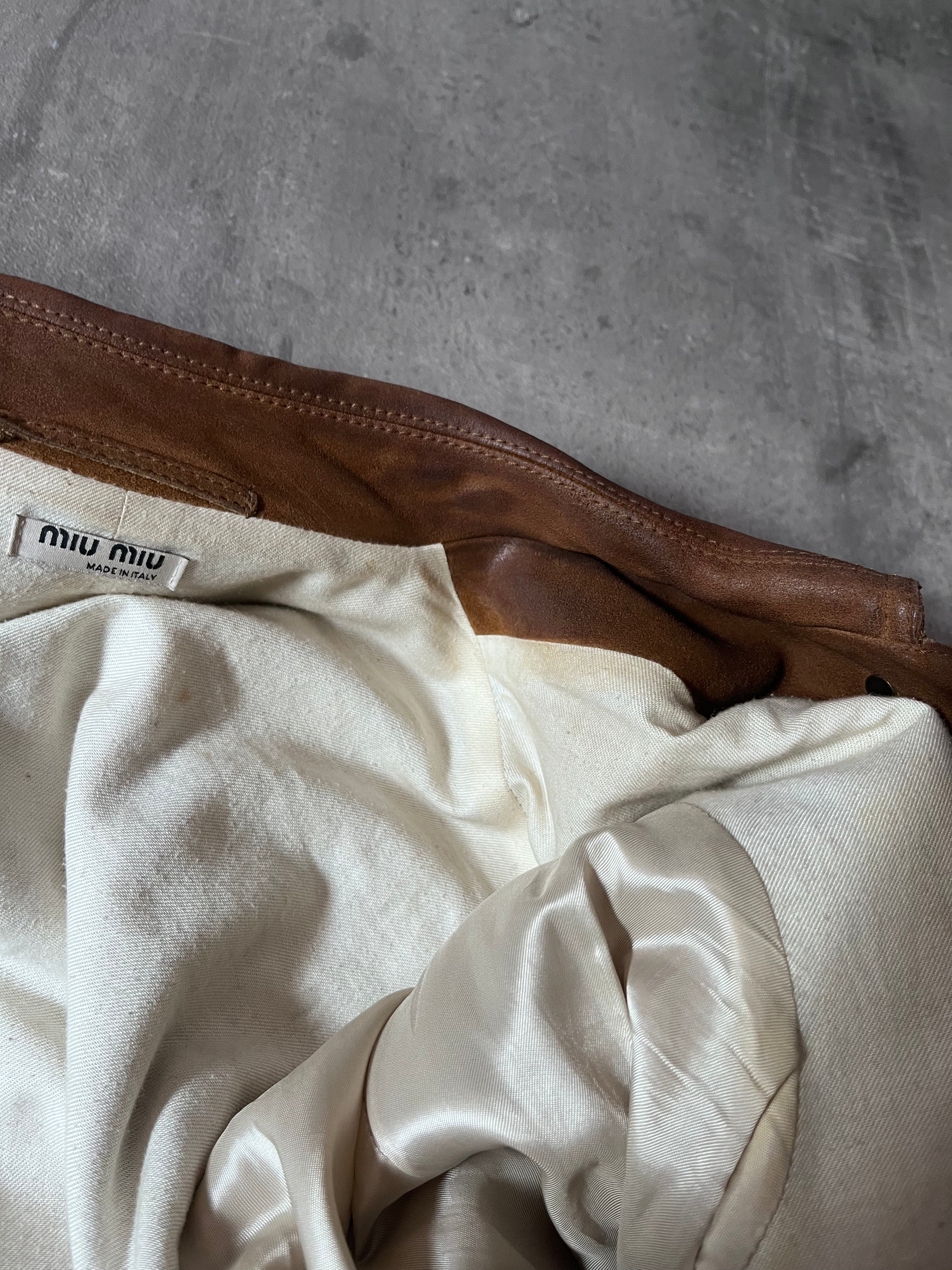 Miu Miu Vintage Suede Leather Belter Trench Coat Brown Women - S
