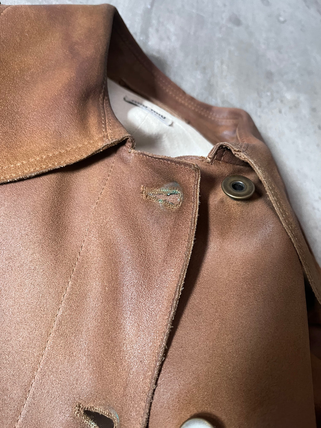 Miu Miu Vintage Suede Leather Belter Trench Coat Brown Women - S