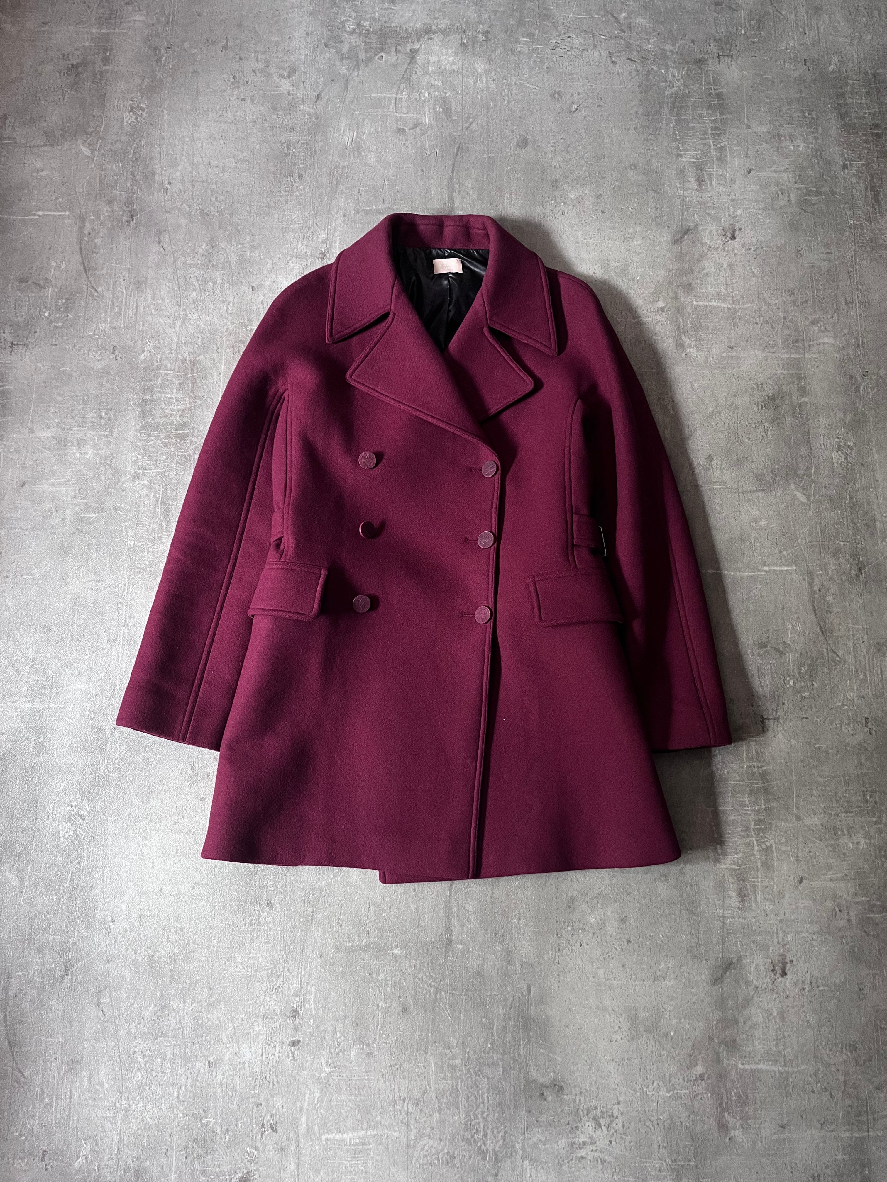 Alaia Double Breasted Wool Coat Burgundy Women - M