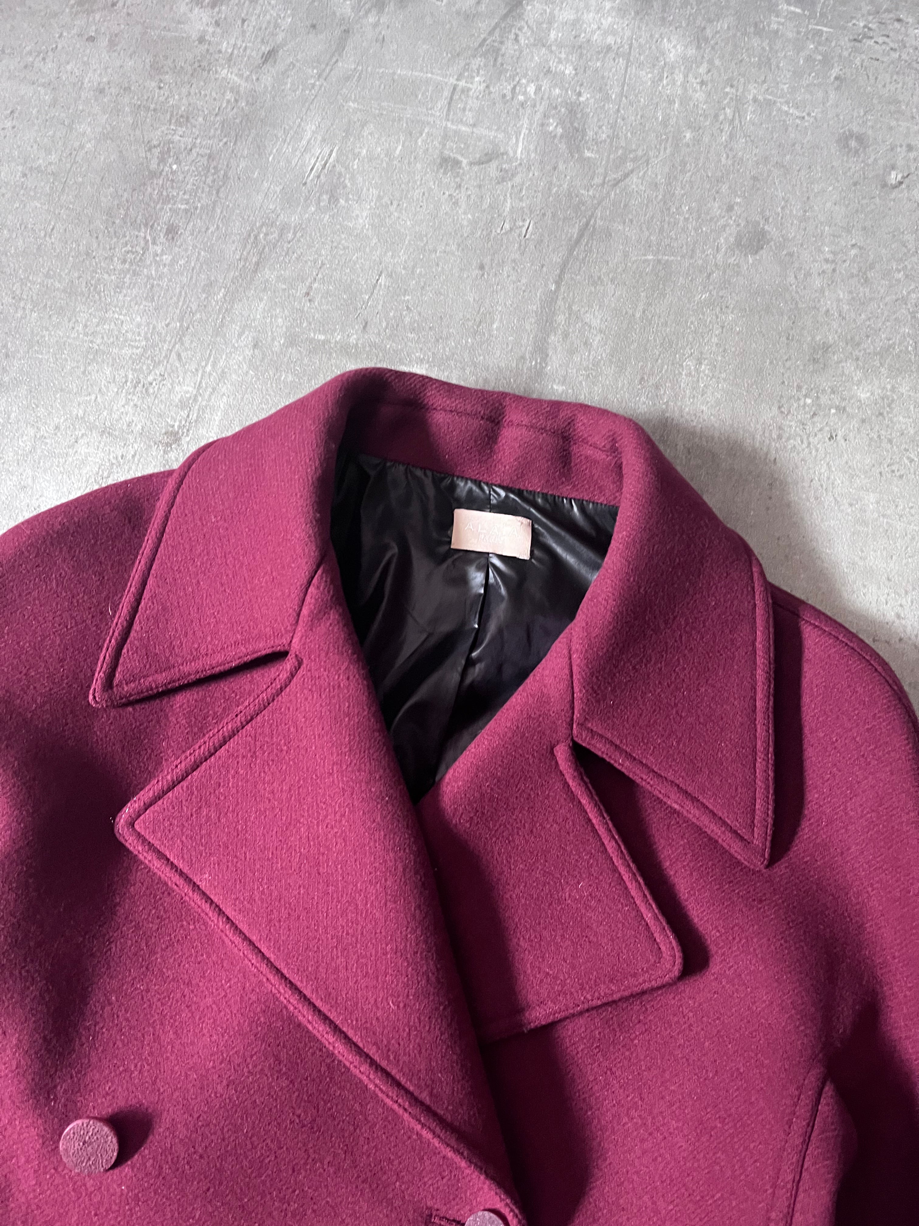 Alaia Double Breasted Wool Coat Burgundy Women - M