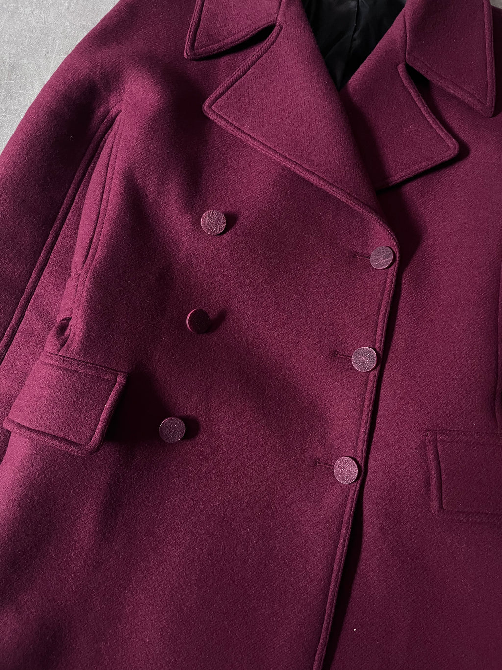 Alaia Double Breasted Wool Coat Burgundy Women - M