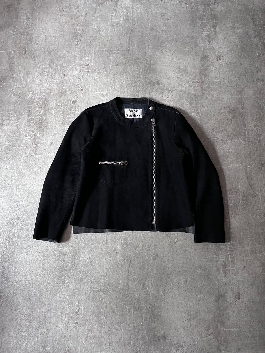 S/S 2014 Acne Studios Monte Suede Leather Side Zip Jacket Black Women - XS