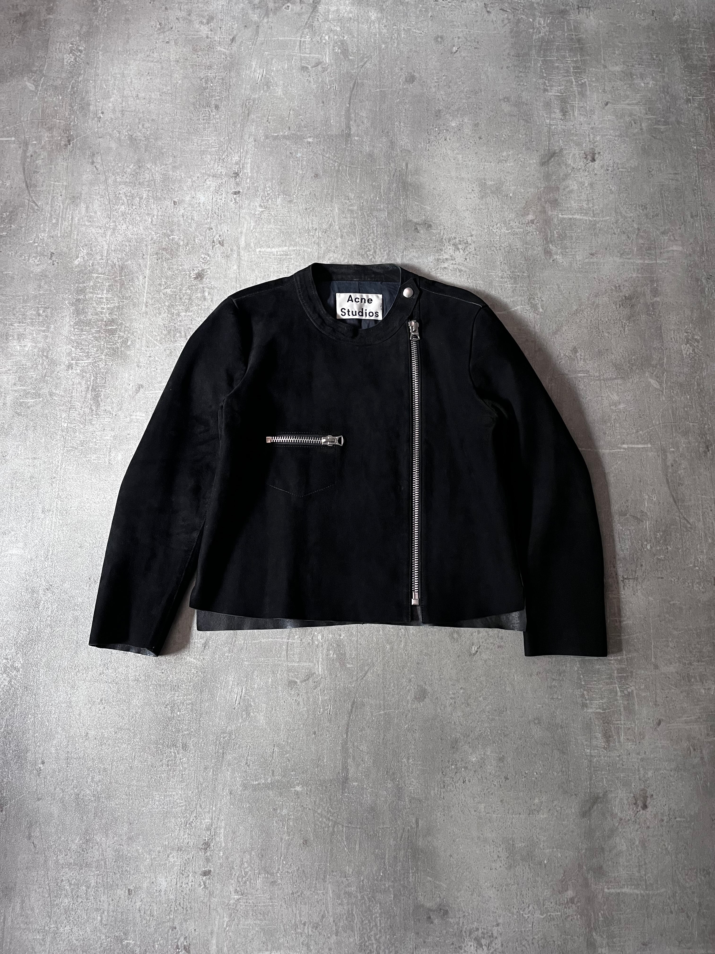 S/S 2014 Acne Studios Monte Suede Leather Side Zip Jacket Black Women - XS