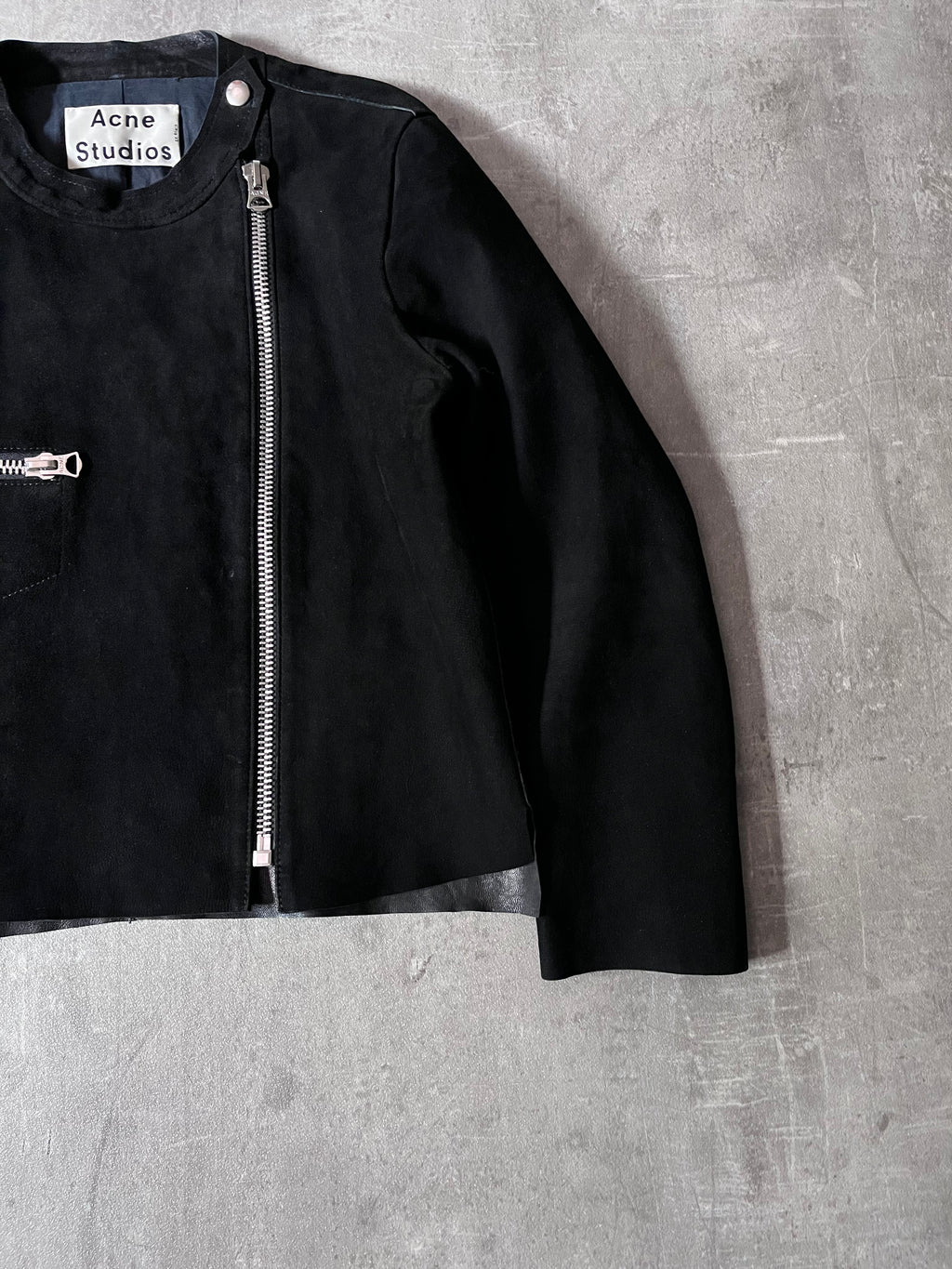 S/S 2014 Acne Studios Monte Suede Leather Side Zip Jacket Black Women - XS