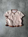 Prada Vintage Short Sleeve Leather Cropped Jacket Beige Women - L