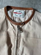 Prada Vintage Short Sleeve Leather Cropped Jacket Beige Women - L