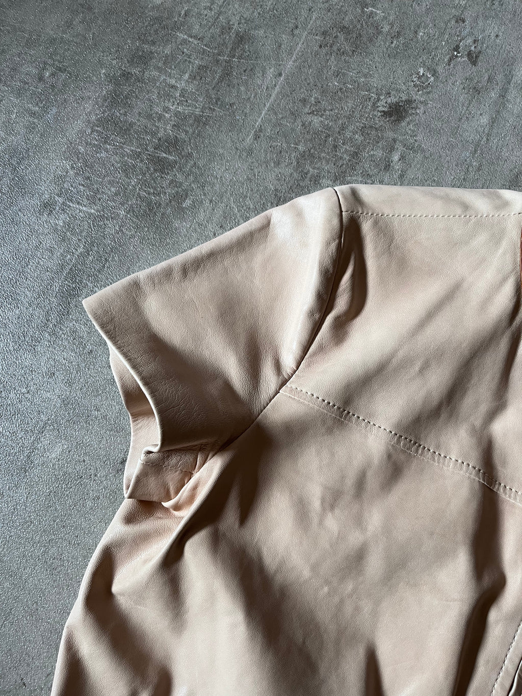 Prada Vintage Short Sleeve Leather Cropped Jacket Beige Women - L