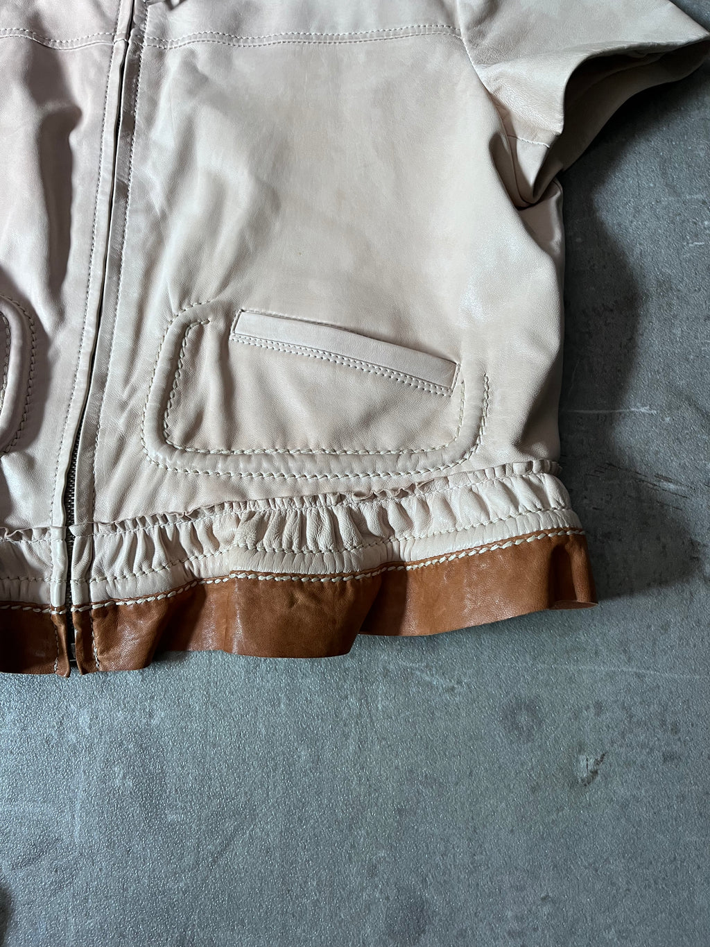 Prada Vintage Short Sleeve Leather Cropped Jacket Beige Women - L