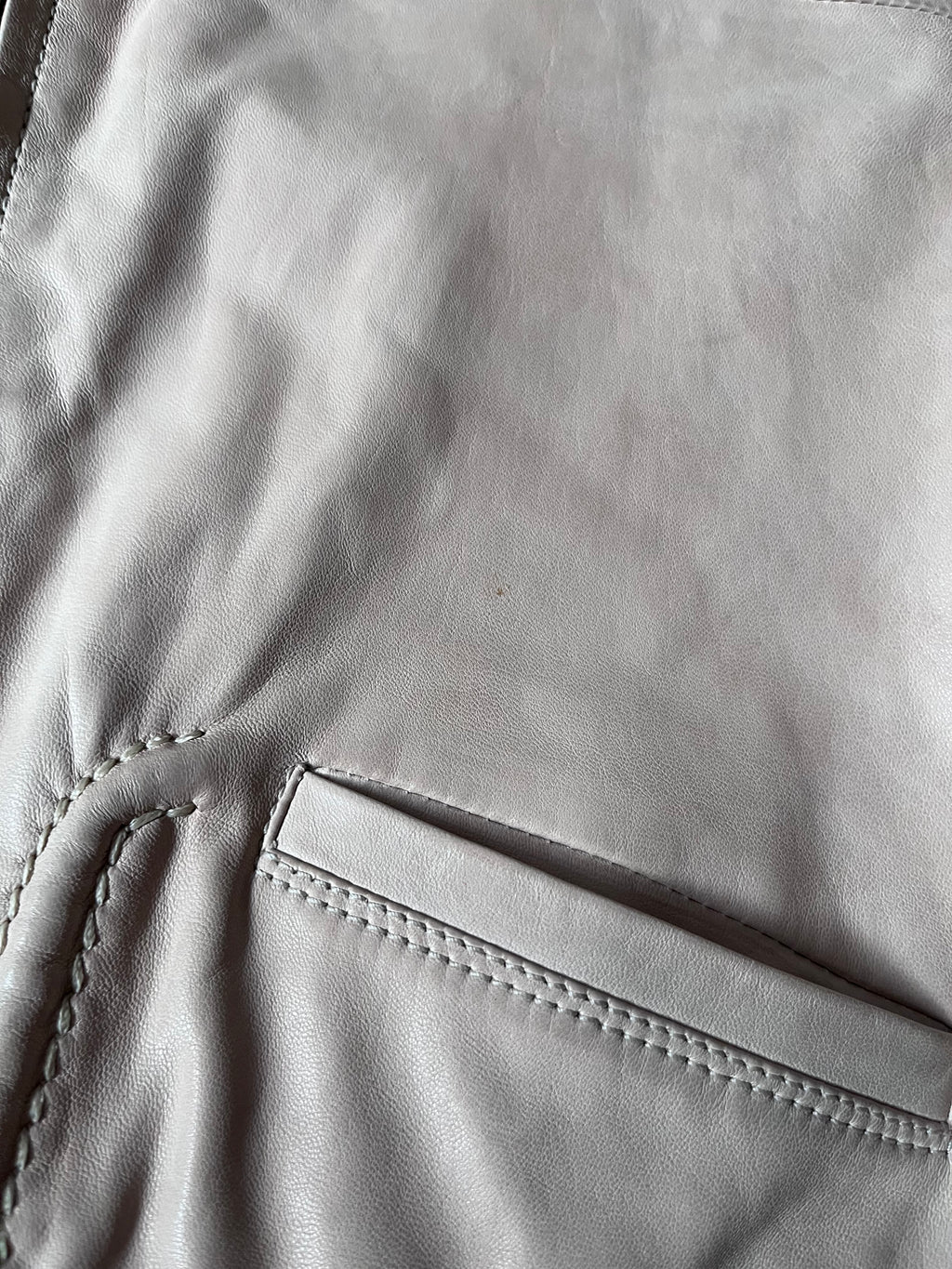 Prada Vintage Short Sleeve Leather Cropped Jacket Beige Women - L