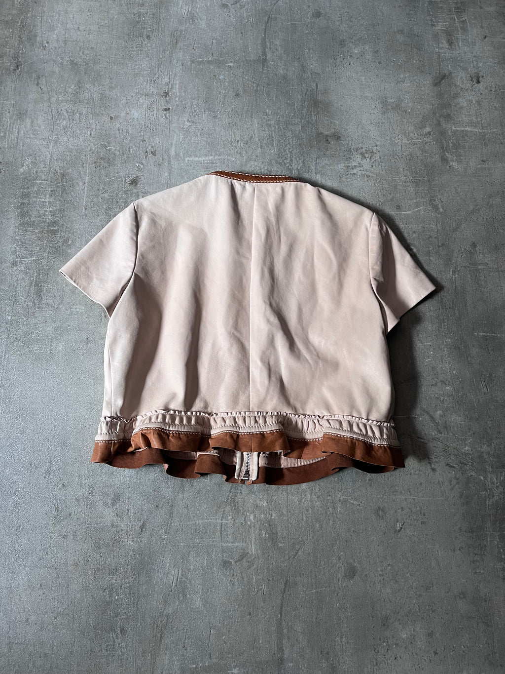 Prada Vintage Short Sleeve Leather Cropped Jacket Beige Women - L