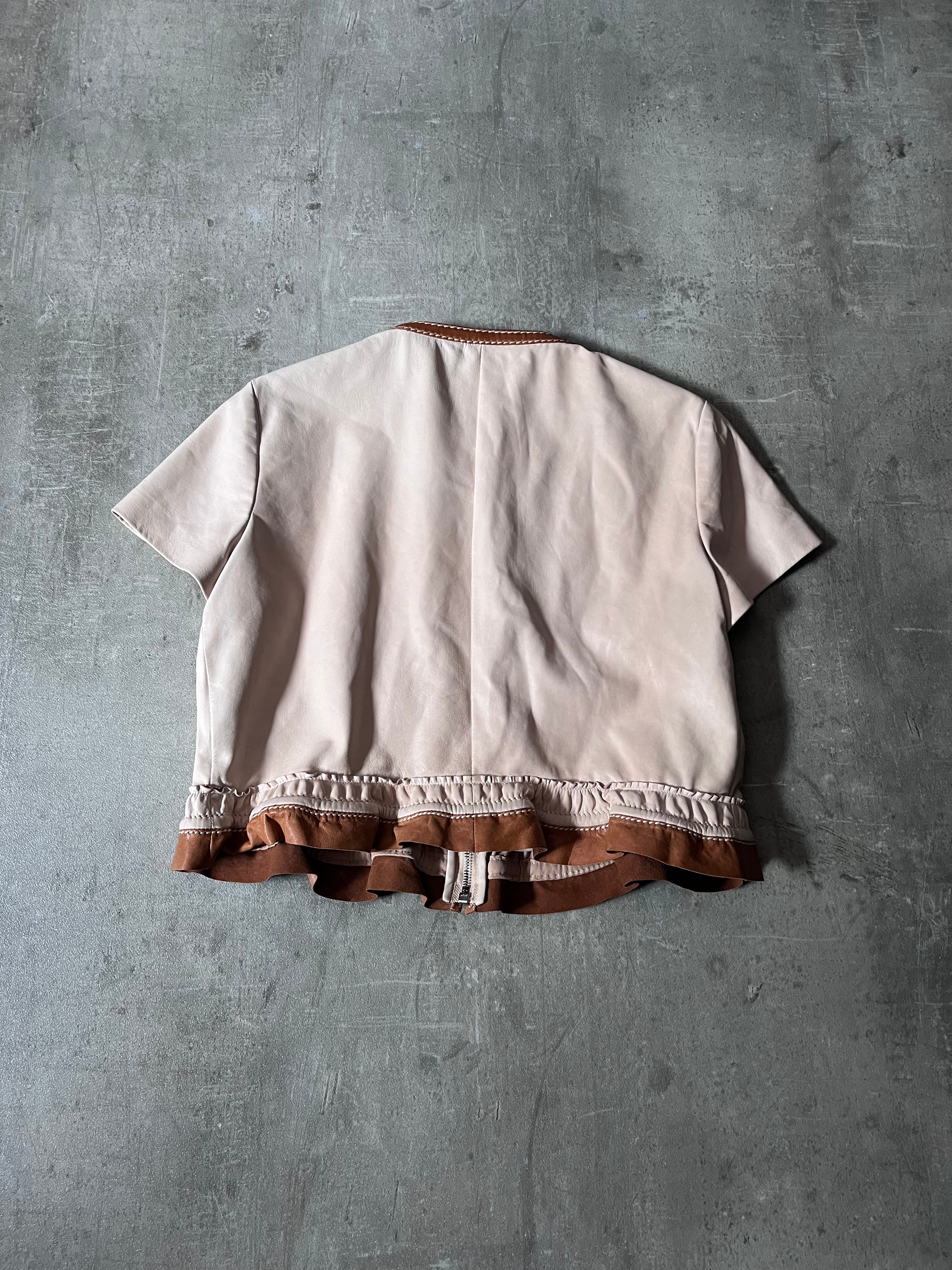 Prada Vintage Short Sleeve Leather Cropped Jacket Beige Women - L