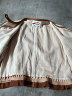 Prada Vintage Short Sleeve Leather Cropped Jacket Beige Women - L