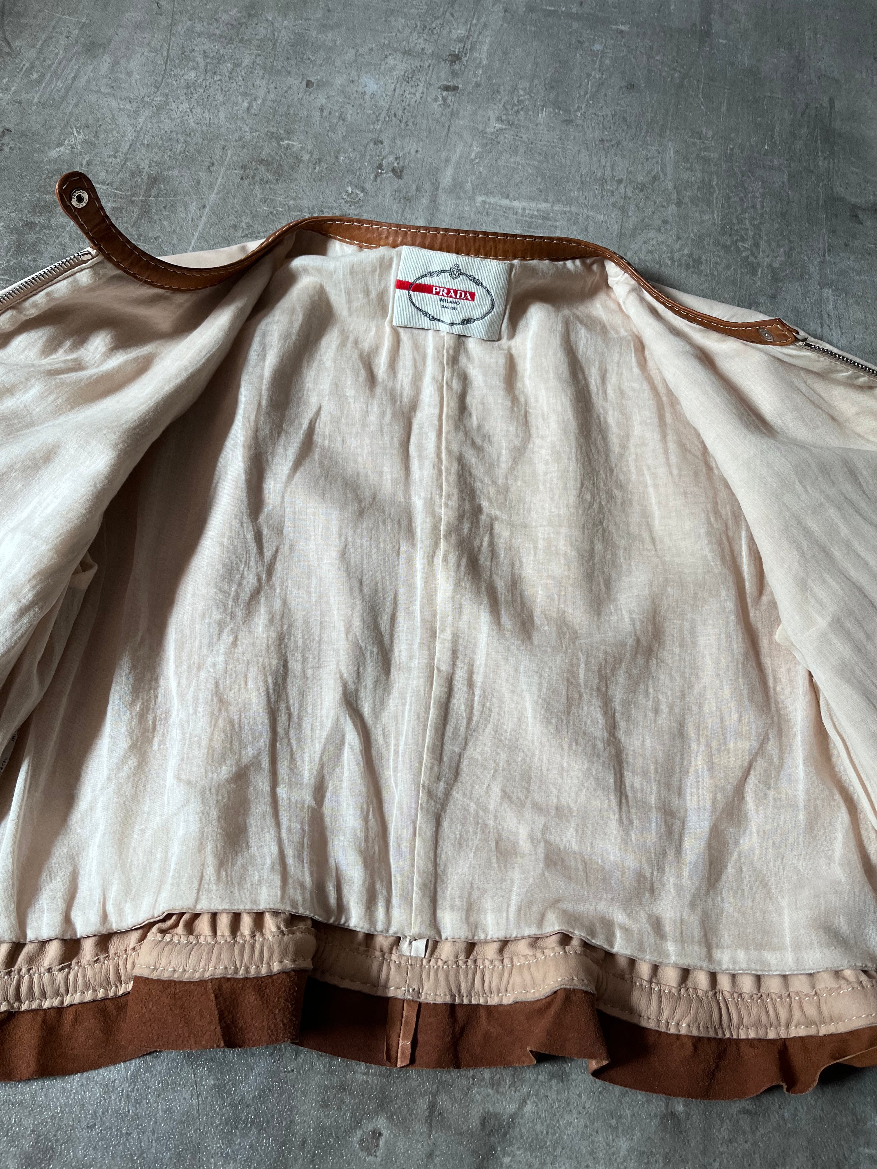 Prada Vintage Short Sleeve Leather Cropped Jacket Beige Women - L