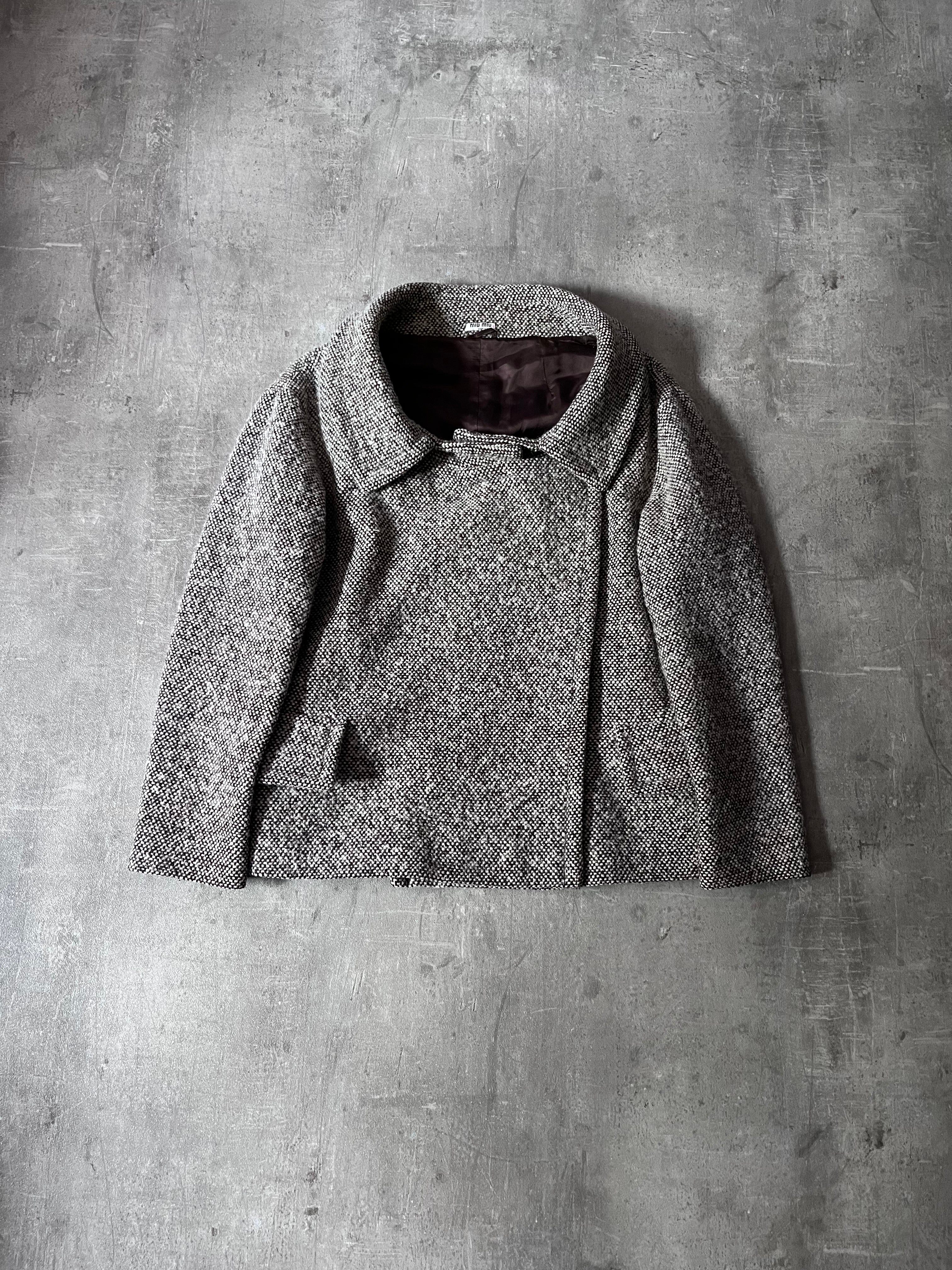 F/W 2009 Miu Miu Tweed Wool Double Breasted Jacket Grey Women - L