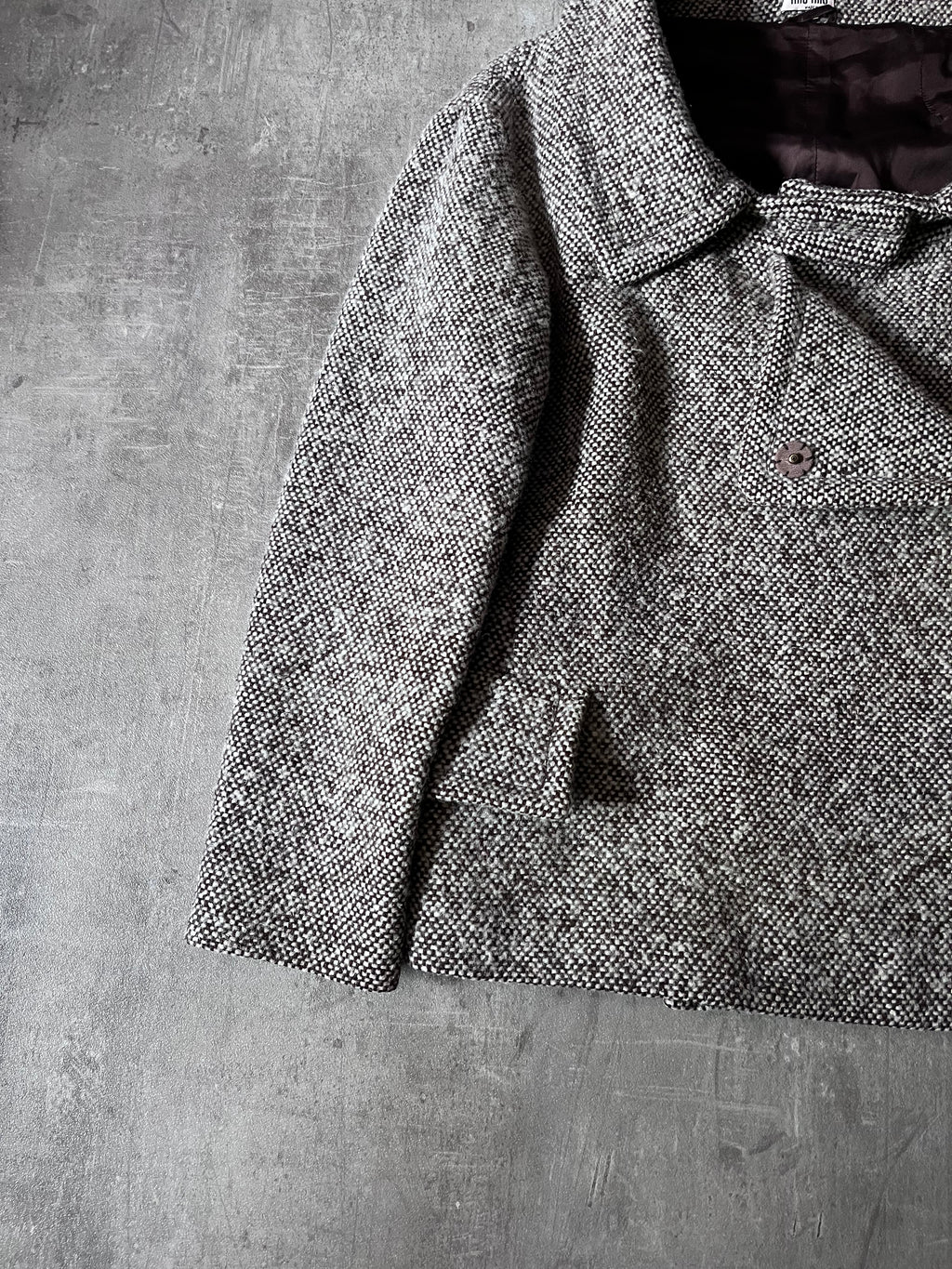 F/W 2009 Miu Miu Tweed Wool Double Breasted Jacket Grey Women - L