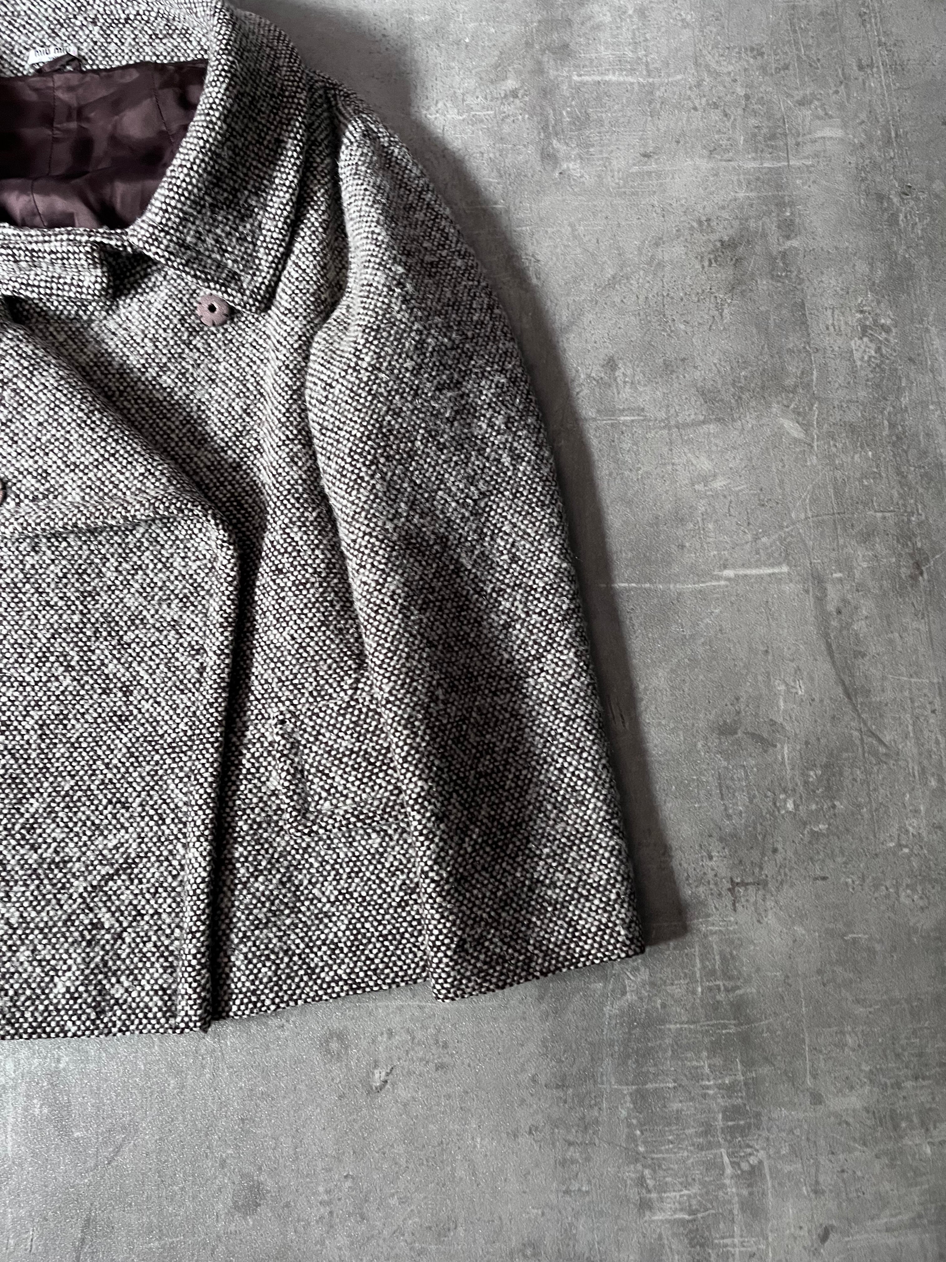 F/W 2009 Miu Miu Tweed Wool Double Breasted Jacket Grey Women - L