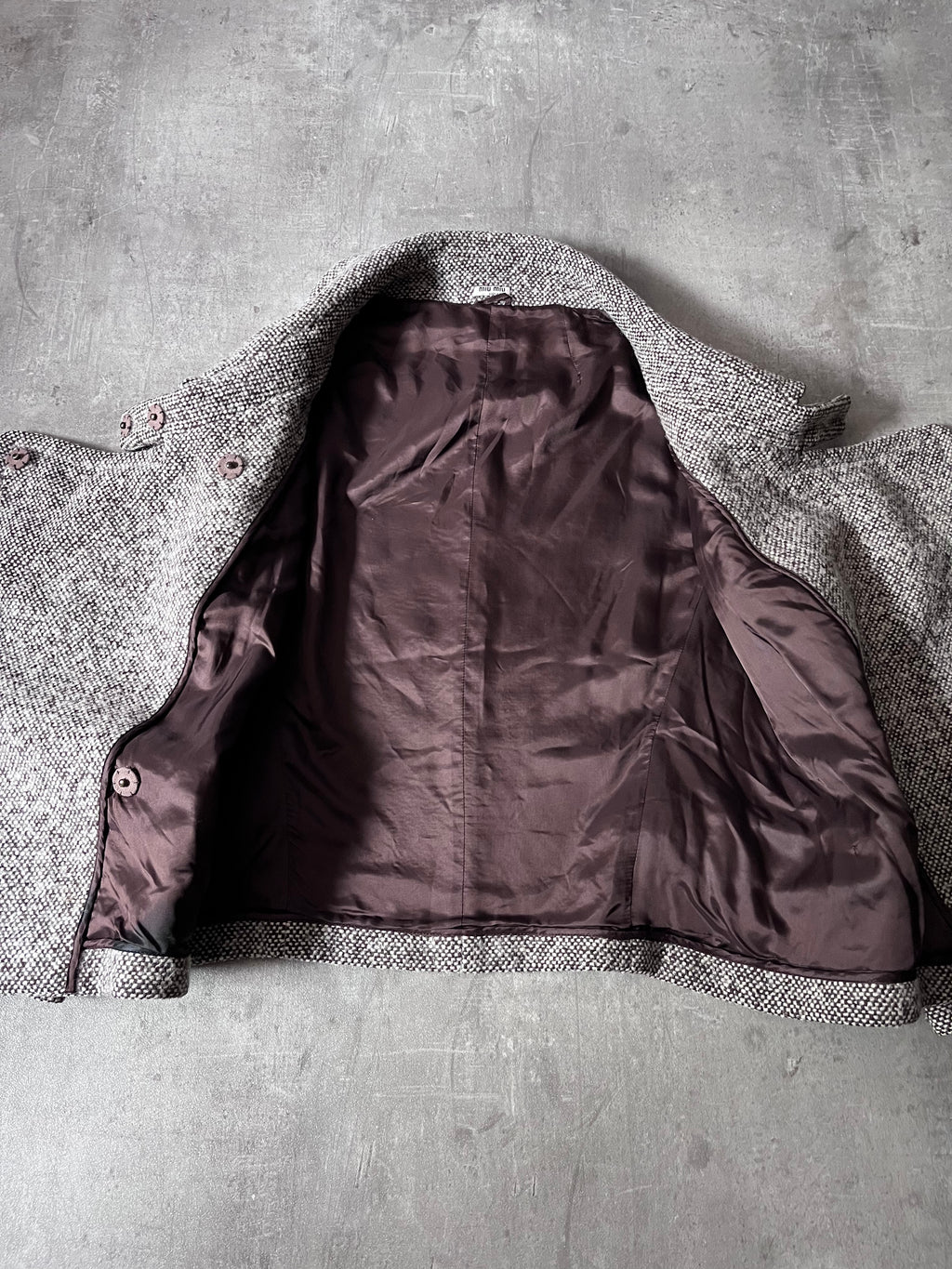 F/W 2009 Miu Miu Tweed Wool Double Breasted Jacket Grey Women - L